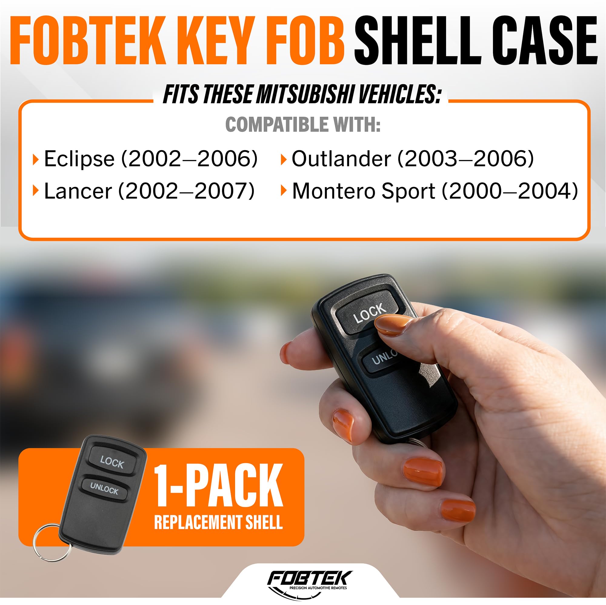 FOBTEK Key Fob Shell Case & Button Pad for Mitsubishi OUCG8D-525M-A