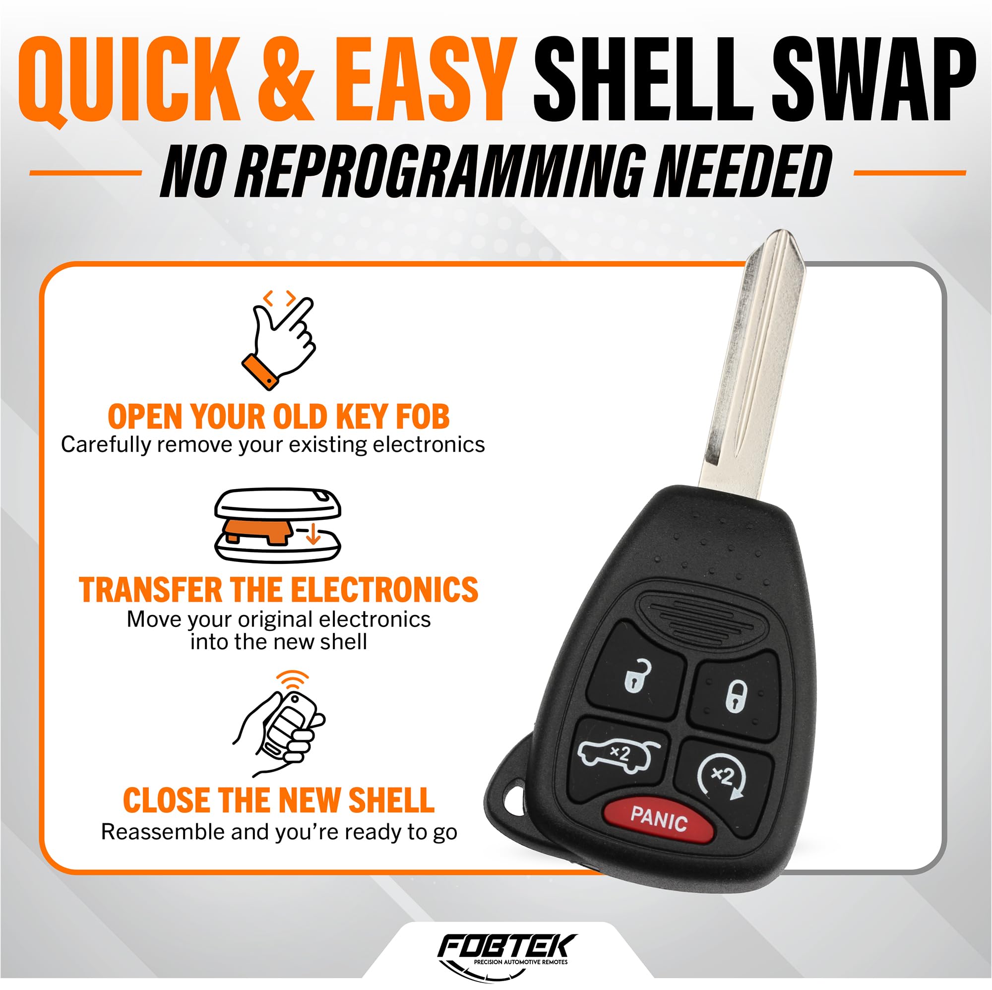 FOBTEK Key Fob Shell Case & Button Pad for Jeep Chrysler Dodge OHT692427AA