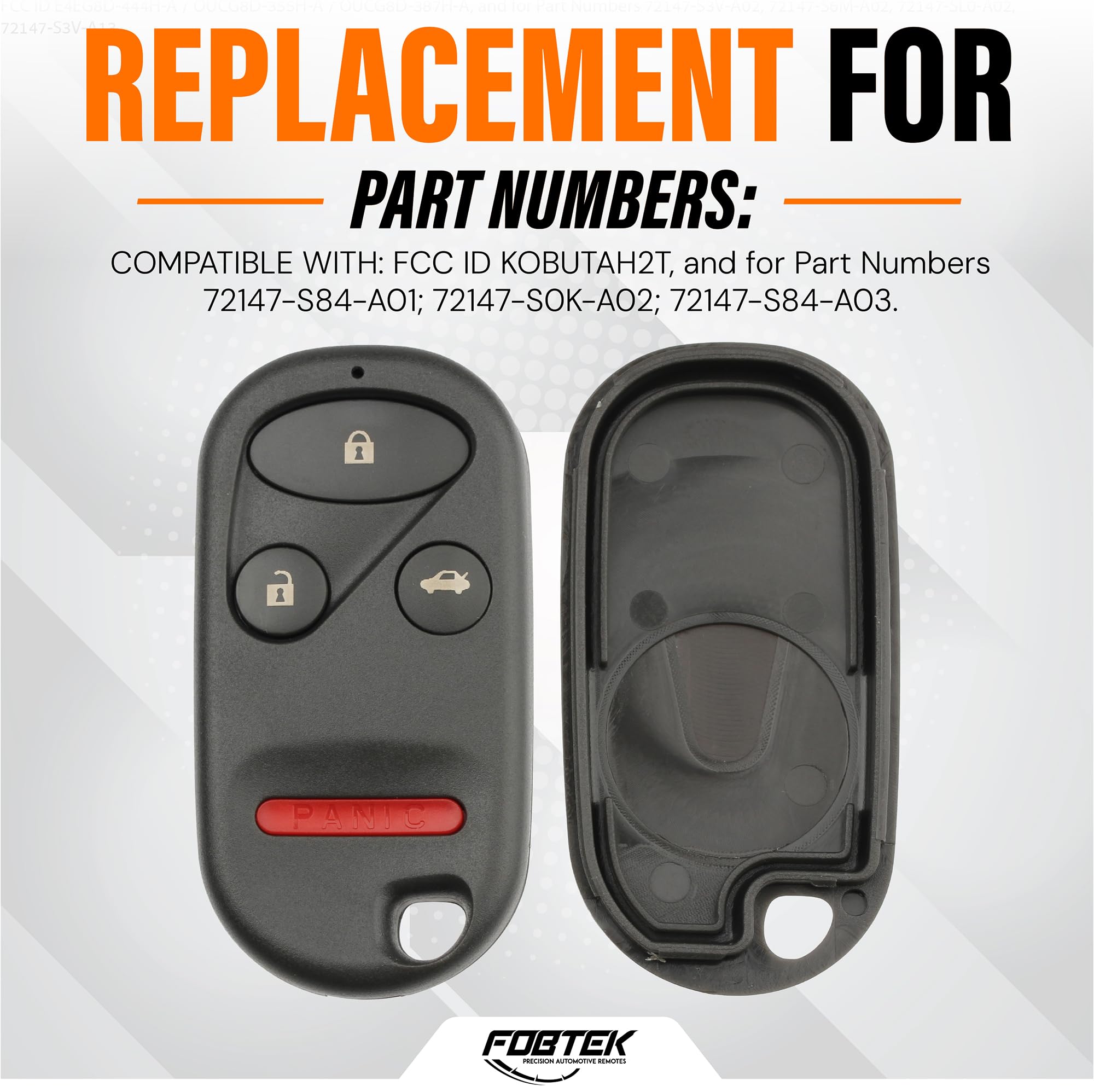 FOBTEK Key Fob Shell Case & Button Pad for Honda Acura KOBUTAH2T, 4-Button