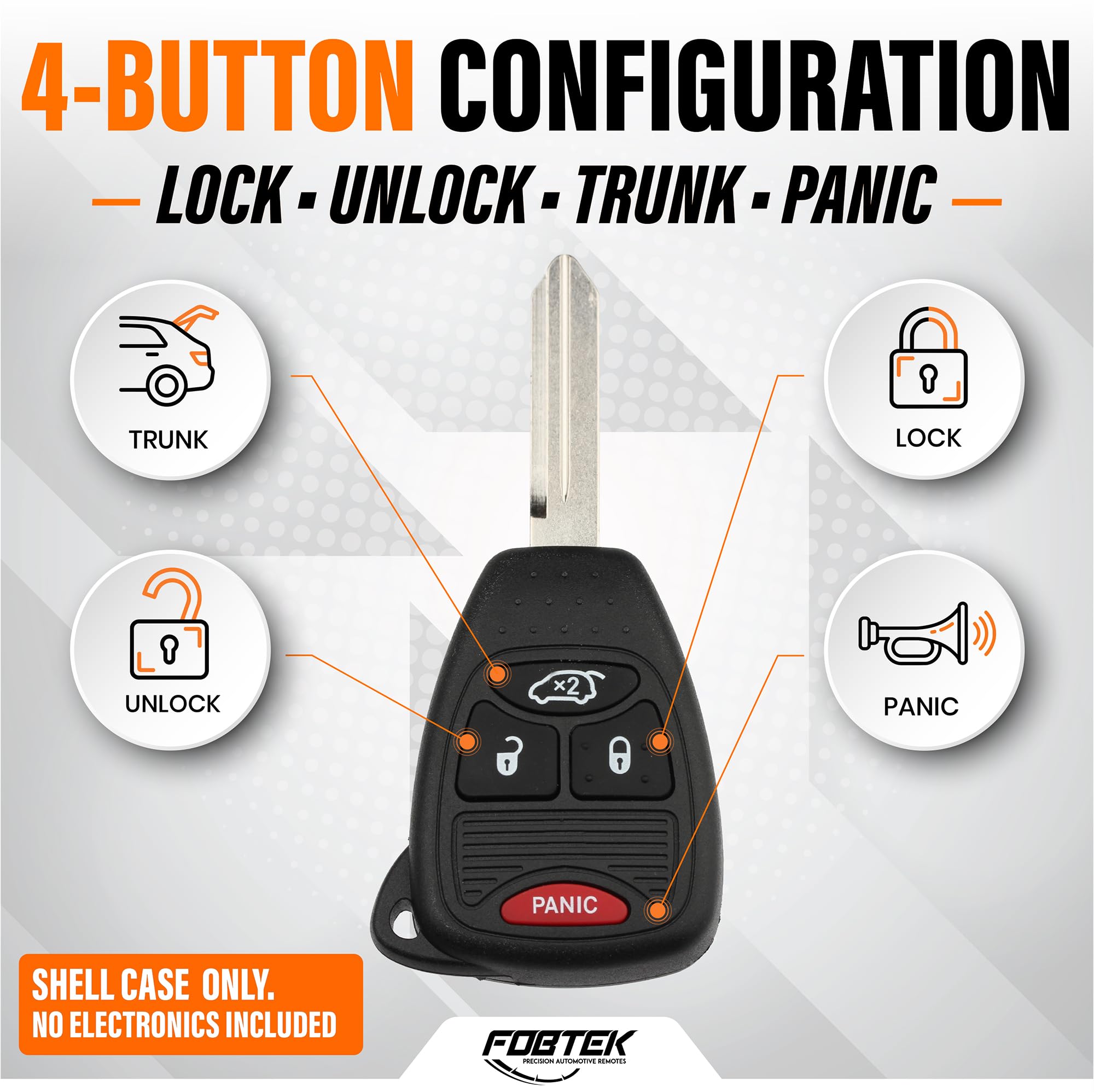 FOBTEK Key Fob Shell Case & Button Pad for Chrysler Jeep Dodge OHT692427AA