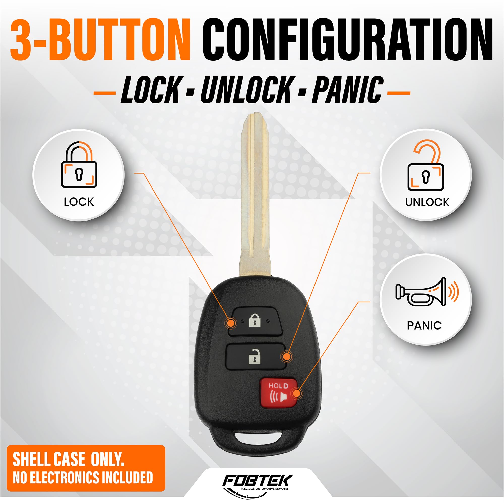 FOBTEK Key Fob Shell Case & Button Pad for Toyota GQ4-52T, 3-Button