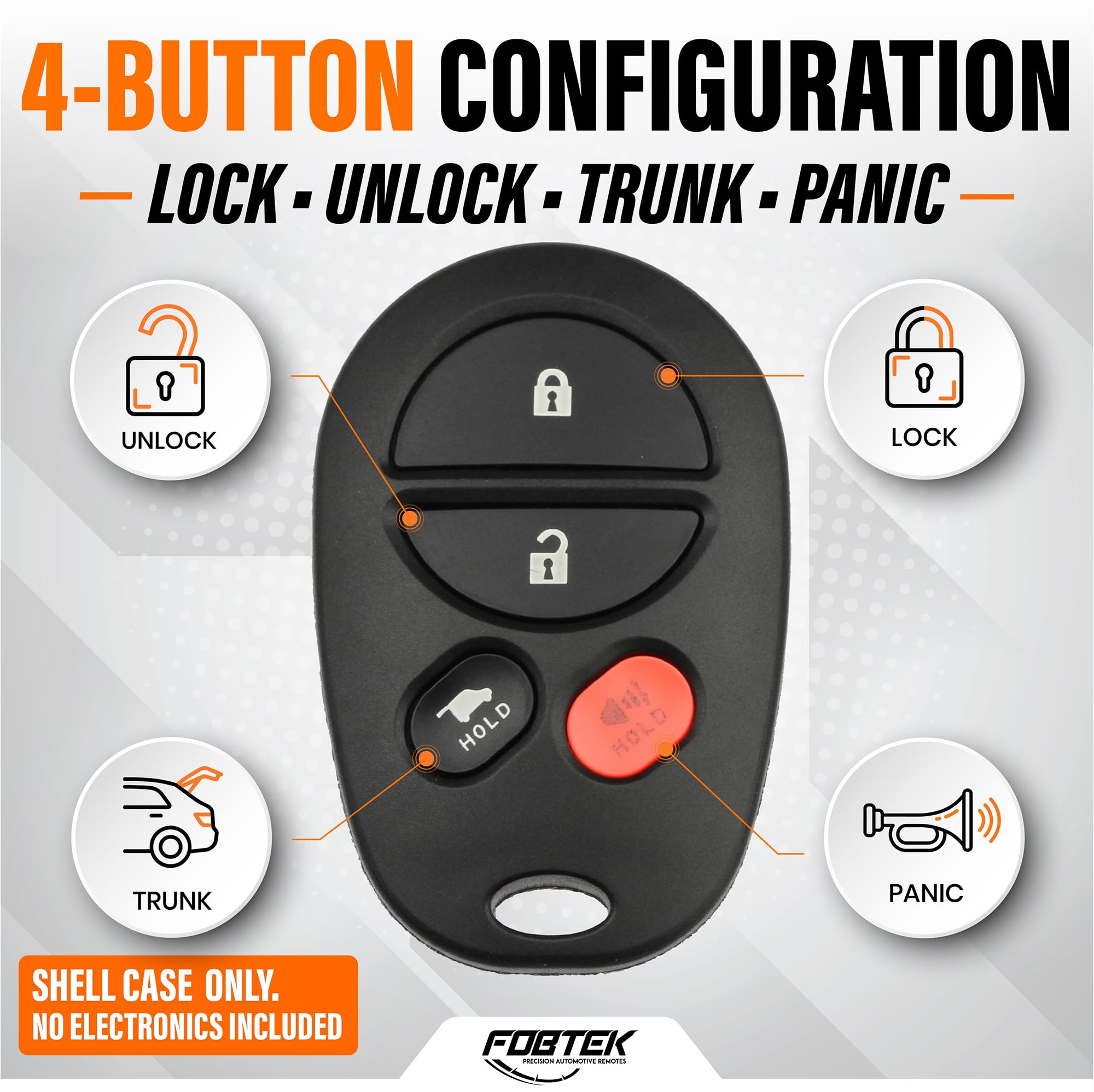 FOBTEK Key Fob Shell Case & Button Pad for Toyota GQ43VT20T, 4-Button