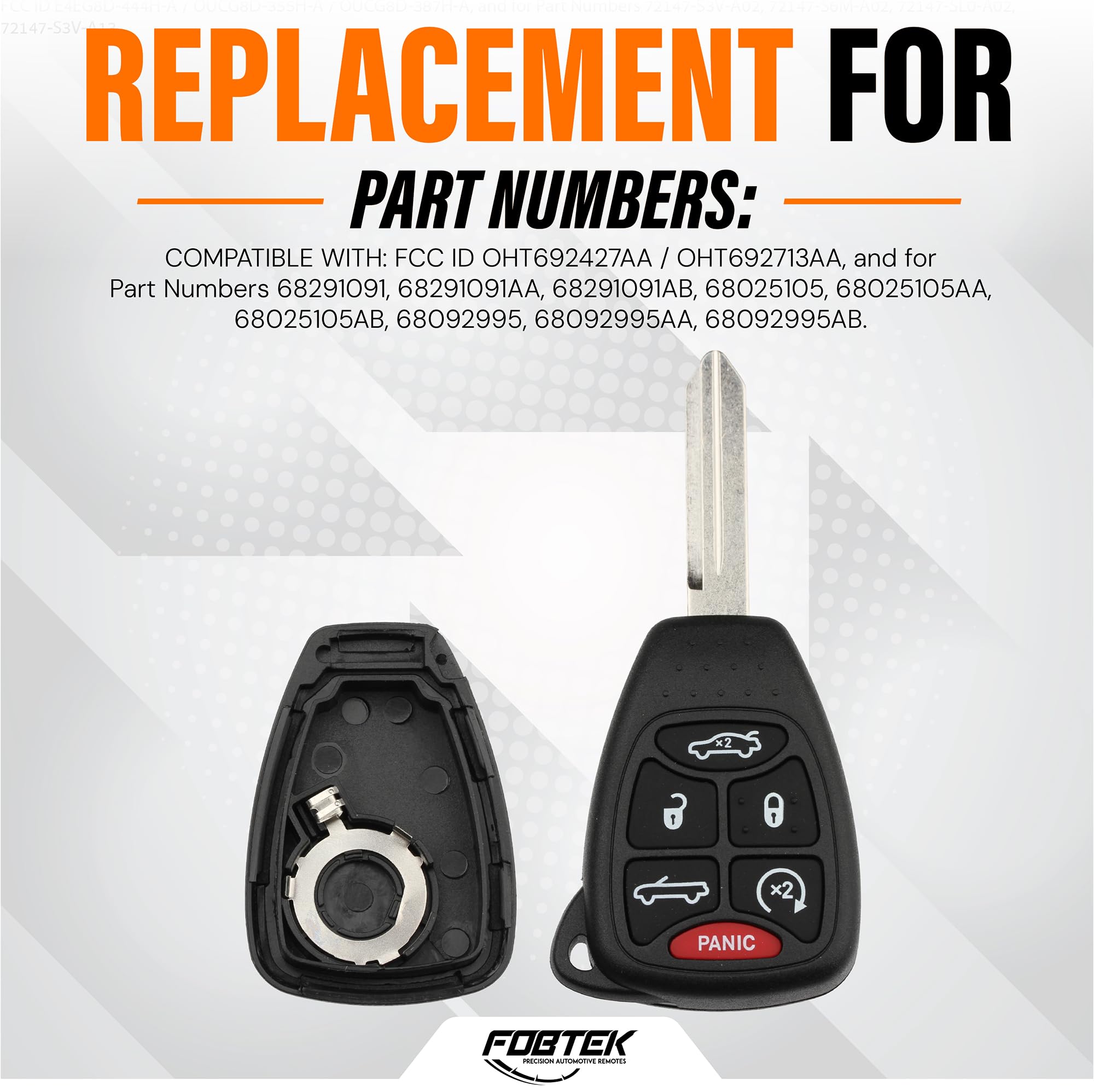 FOBTEK Key Fob Shell Case for Chrysler OHT692427AA, 6-Button