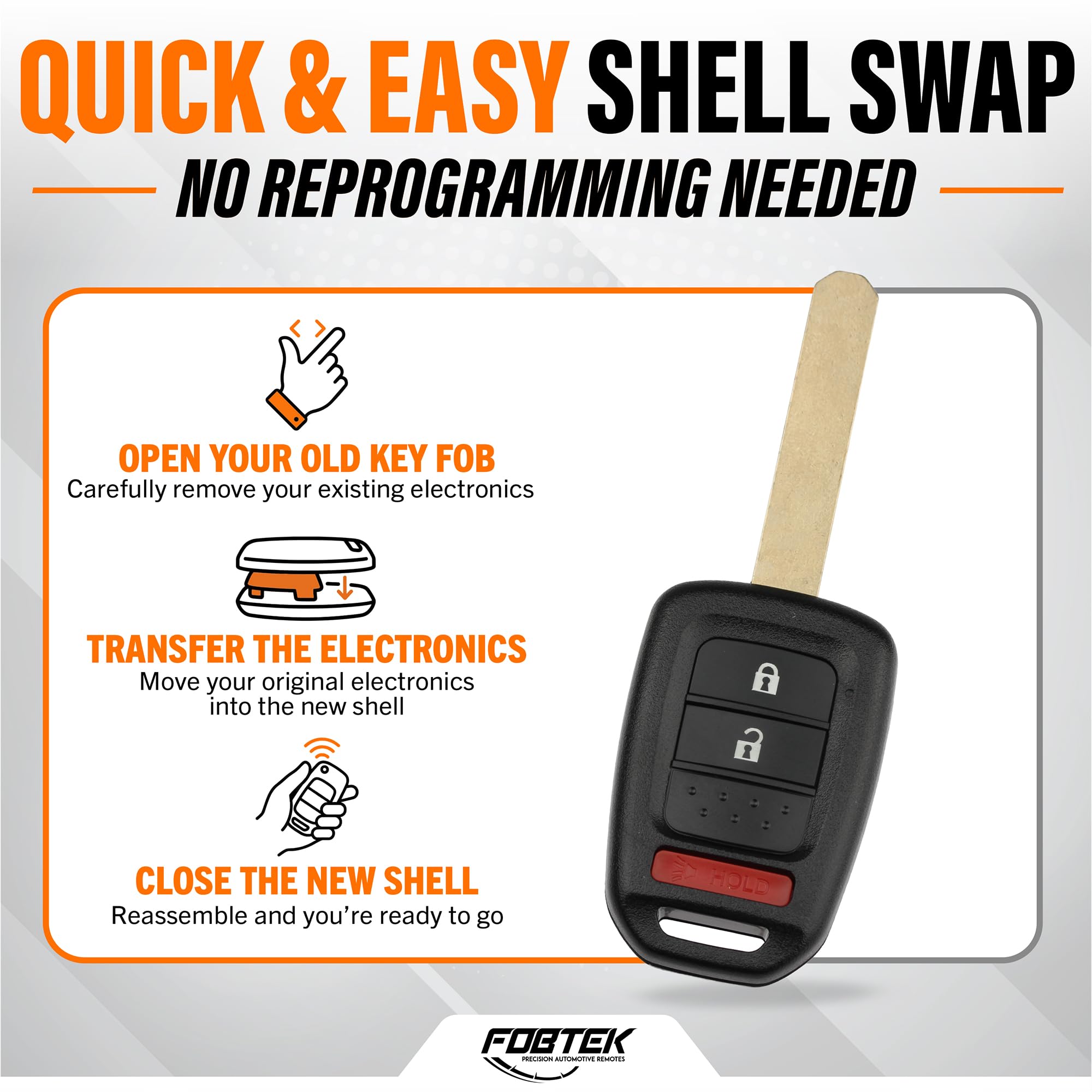 FOBTEK Key Fob Shell Case for Honda MLBHLIK6-1T, 3-Button