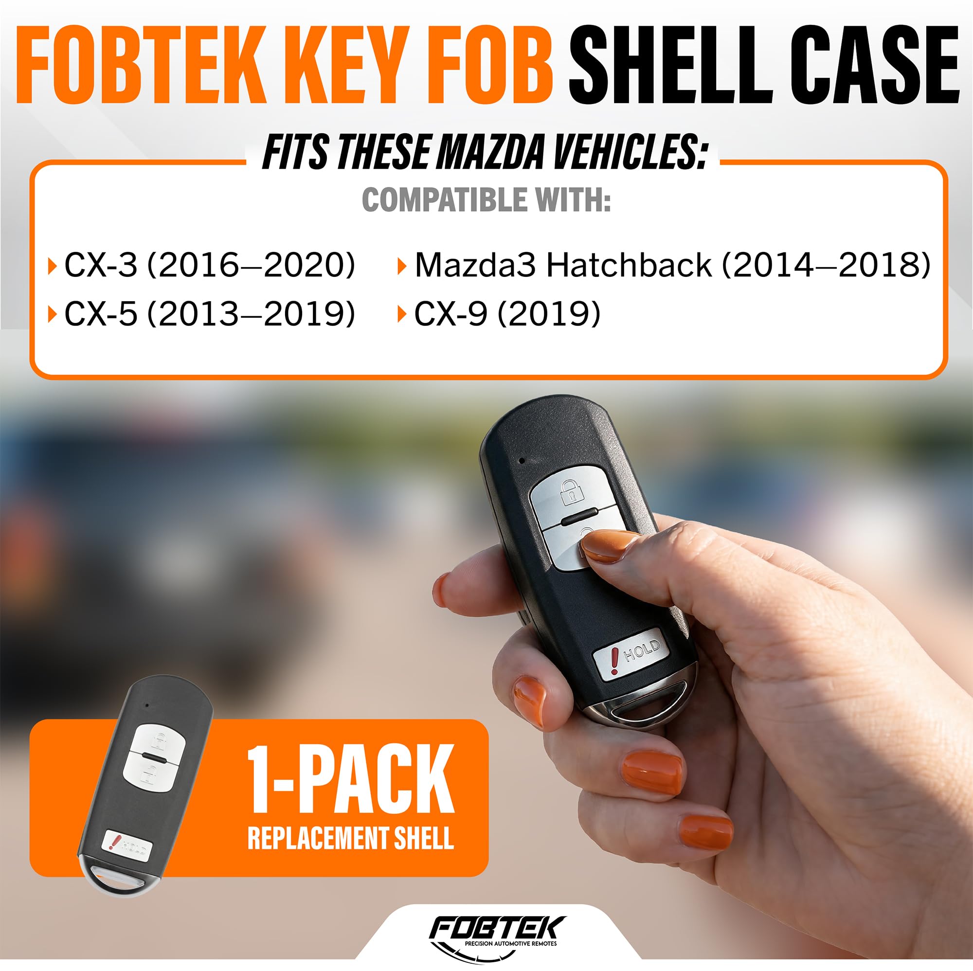 FOBTEK Smart Key Fob Shell Case for Mazda WAZSKE13D01, 3-Button