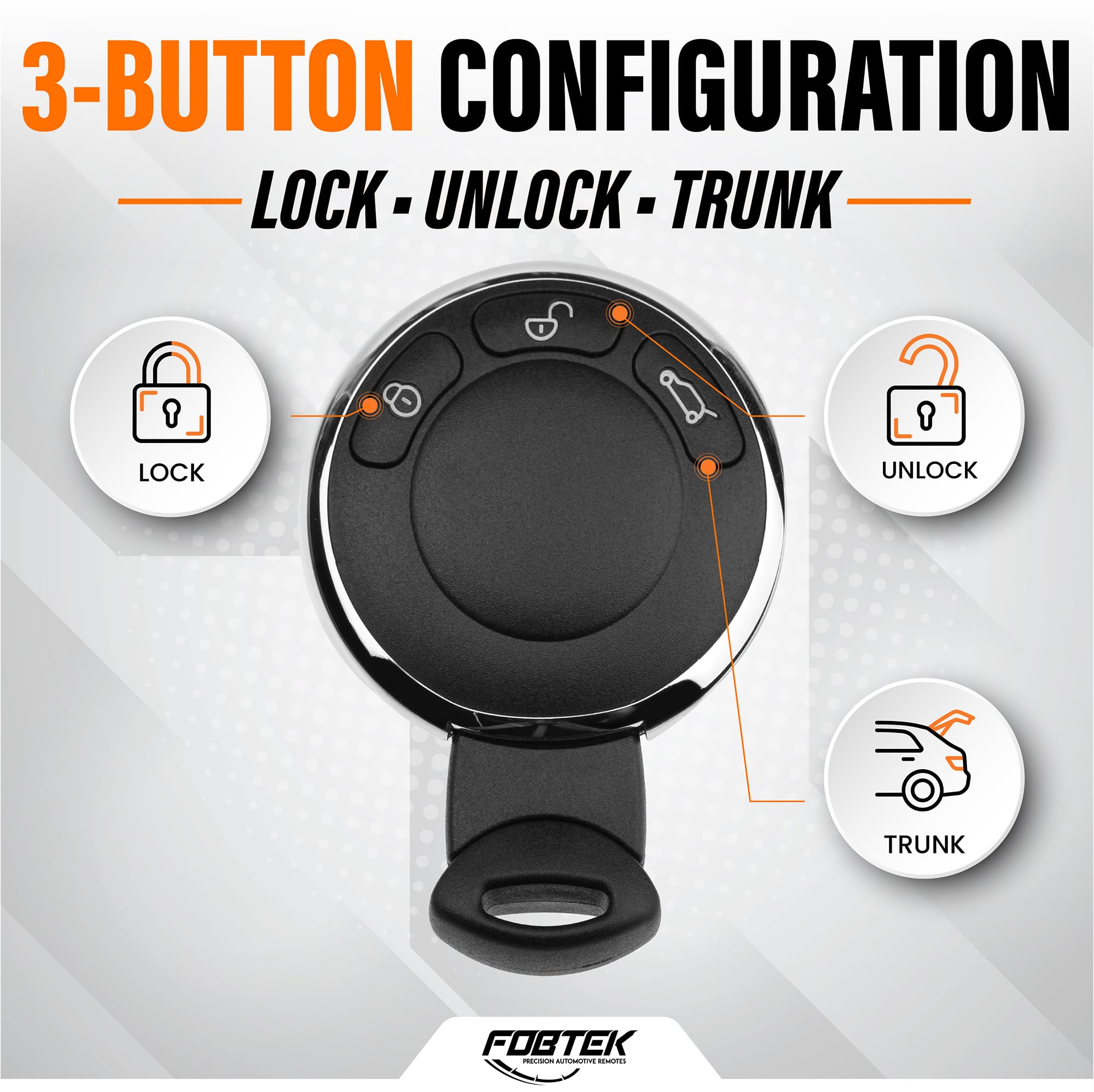 FOBTEK Smart Key Fob Shell Case & Button Pad for Mini KR55WK49333, 3-Button