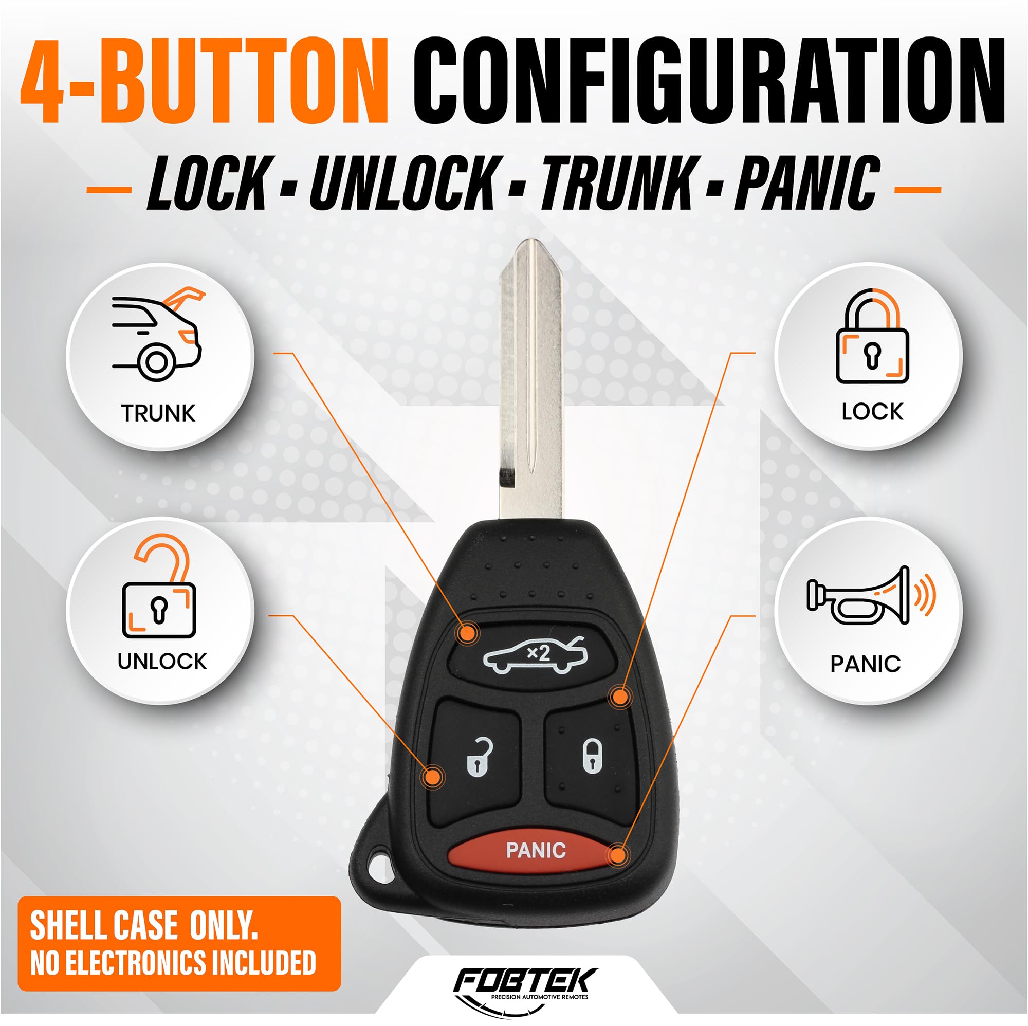 FOBTEK Key Fob Shell Case & Button Pad for Dodge Jeep Chrysler KOBDT04A