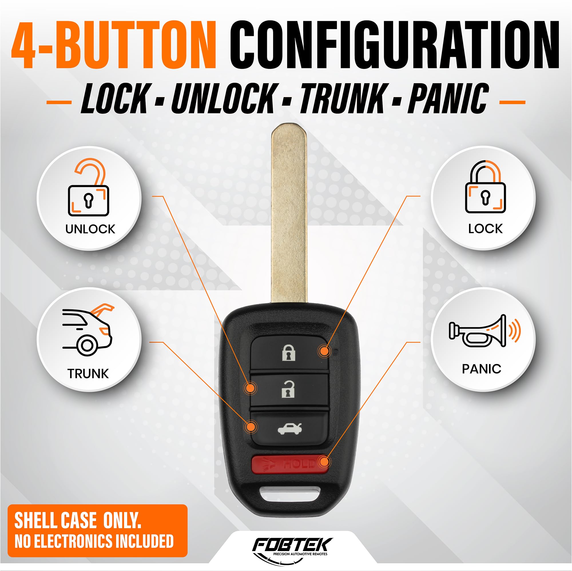 FOBTEK Key Fob Shell Case for Honda MLBHLIK6-1T, 4-Button