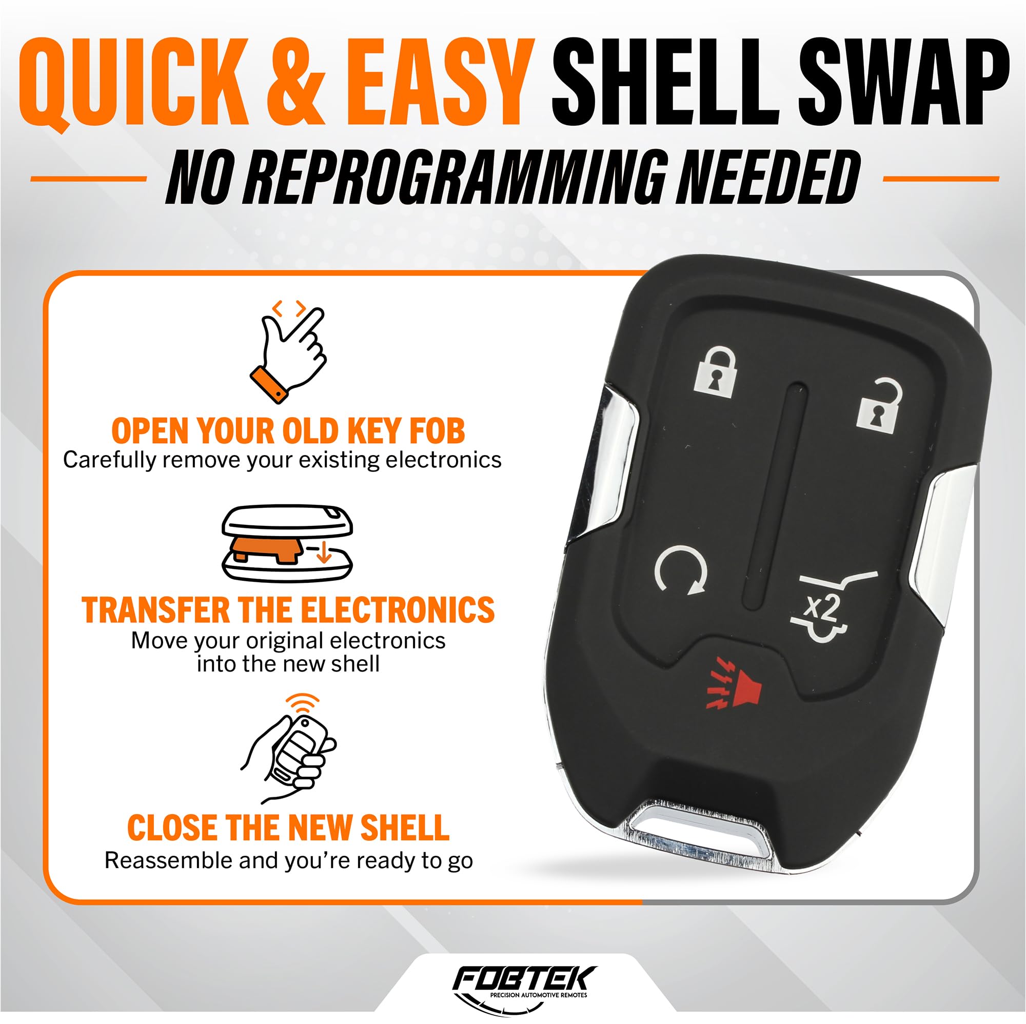 FOBTEK Smart Key Fob Shell Case & Button Pad for GMC Chevy HYQ1AA, 5-Button