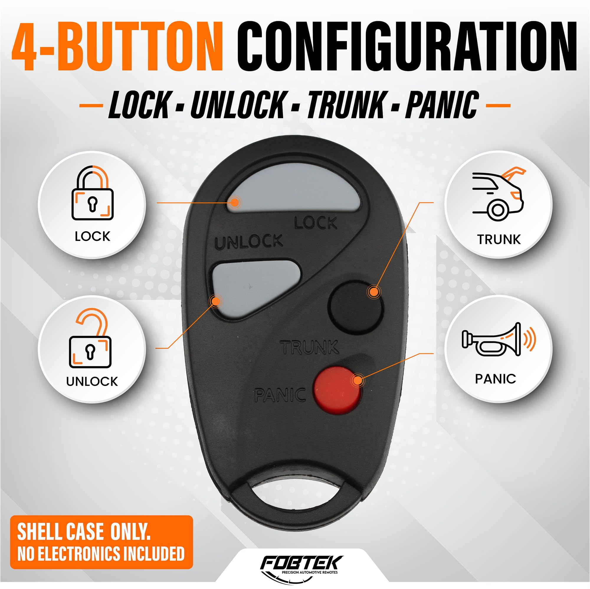 FOBTEK Key Fob Shell Case & Button Pad for Nissan NHVBU427, 4-Button
