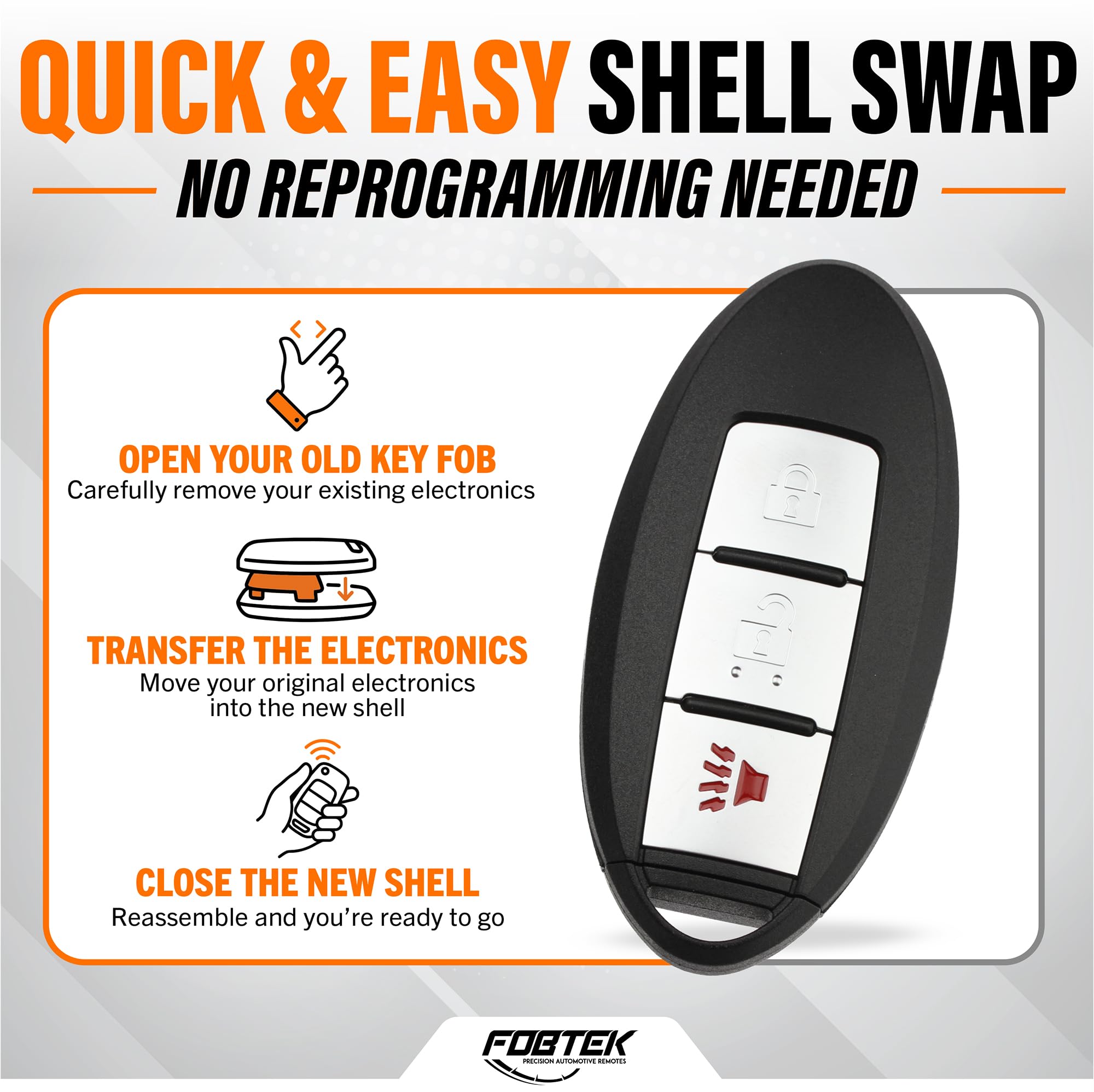 FOBTEK Smart Key Fob Shell Case for Nissan CWTWBU729, 3-Button