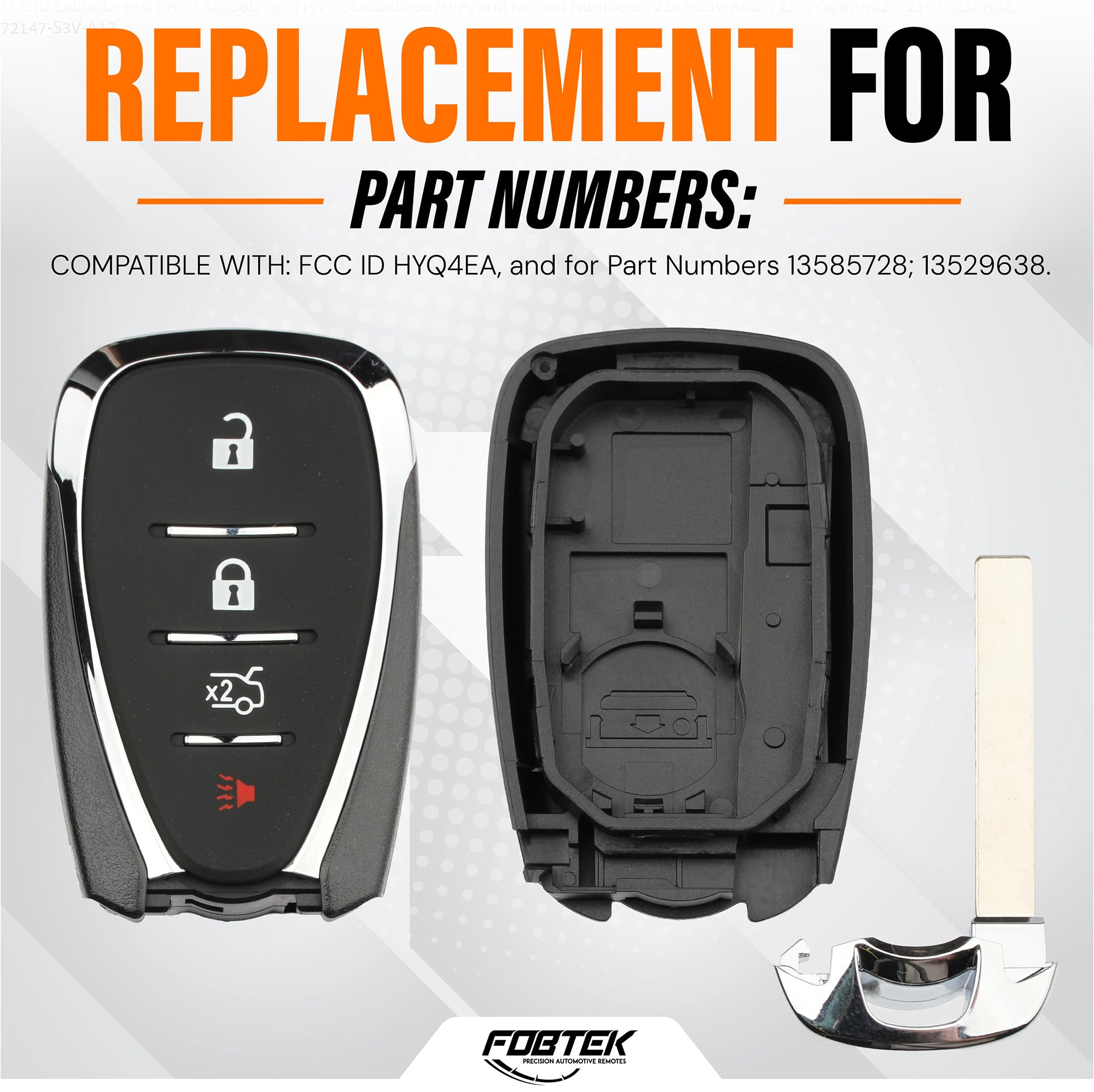 FOBTEK Smart Key Fob Shell Case for Chevy HYQ4EA, 4-Button