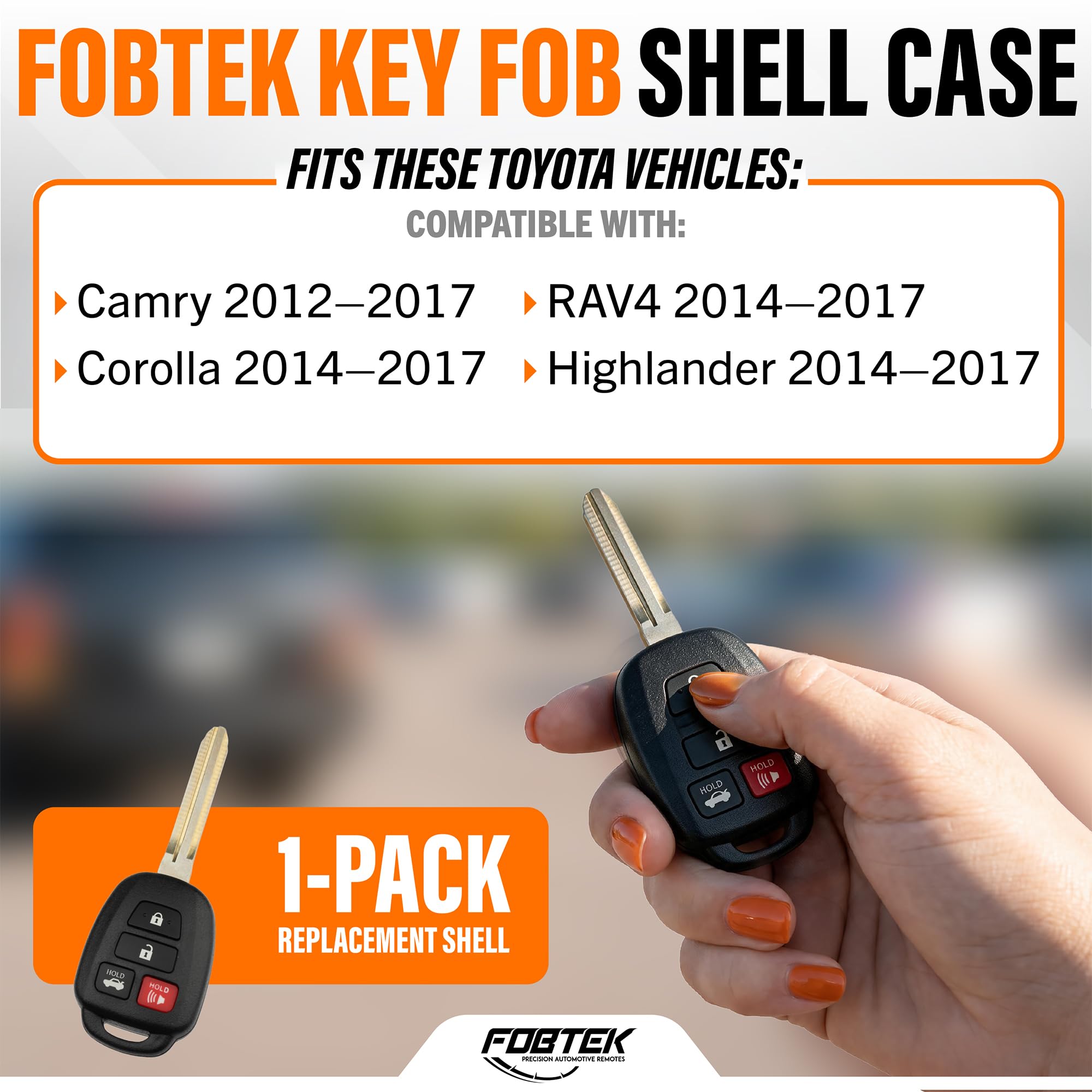 FOBTEK Key Fob Shell Case & Button Pad for Toyota HYQ12BDM, 4-Button