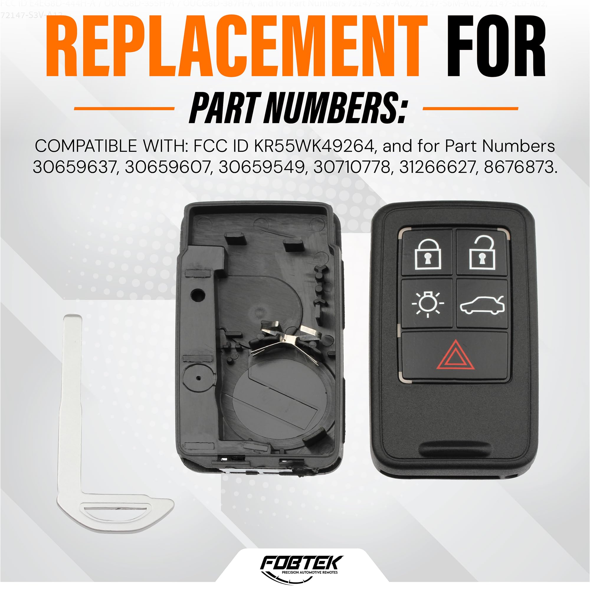 FOBTEK Smart Key Fob Shell Case for Volvo KR55WK49264, 5-Button