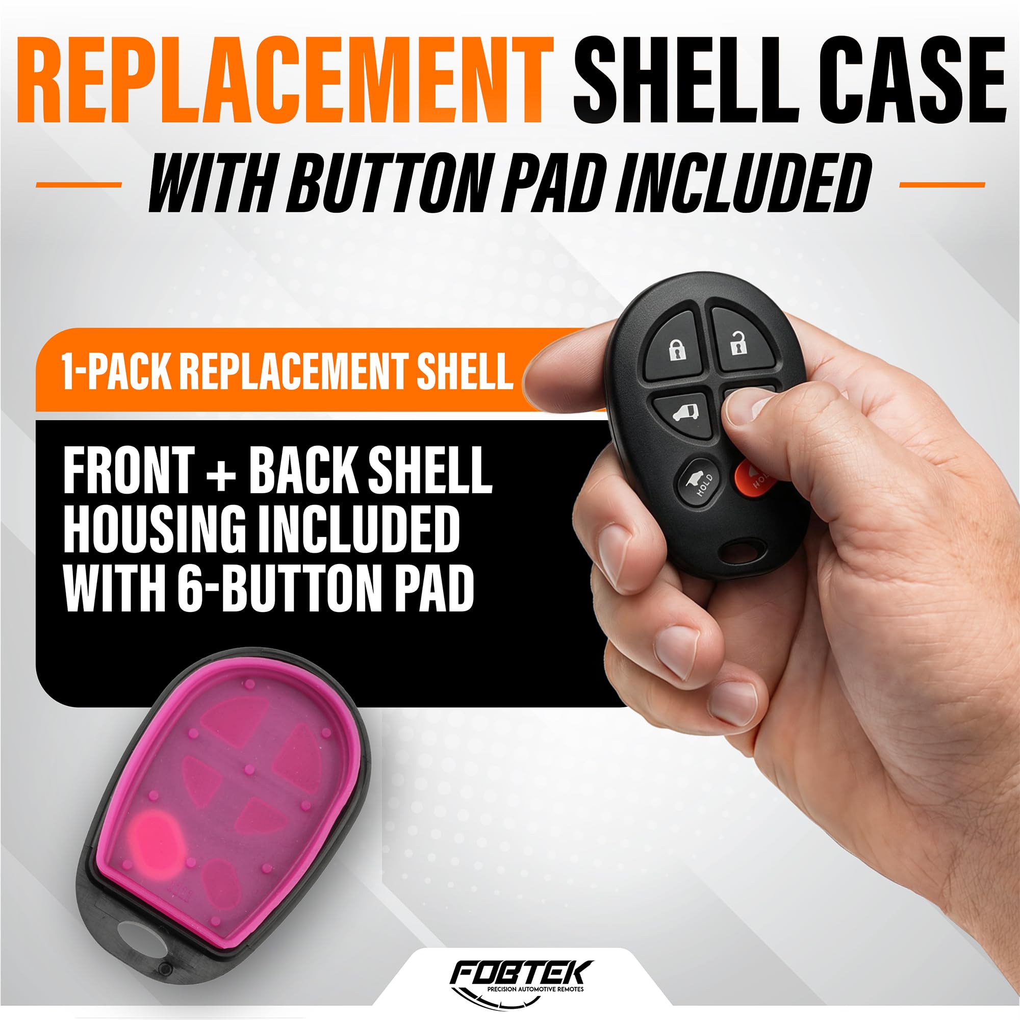FOBTEK Key Fob Shell Case & Button Pad for Toyota GQ43VT20T, 6-Button