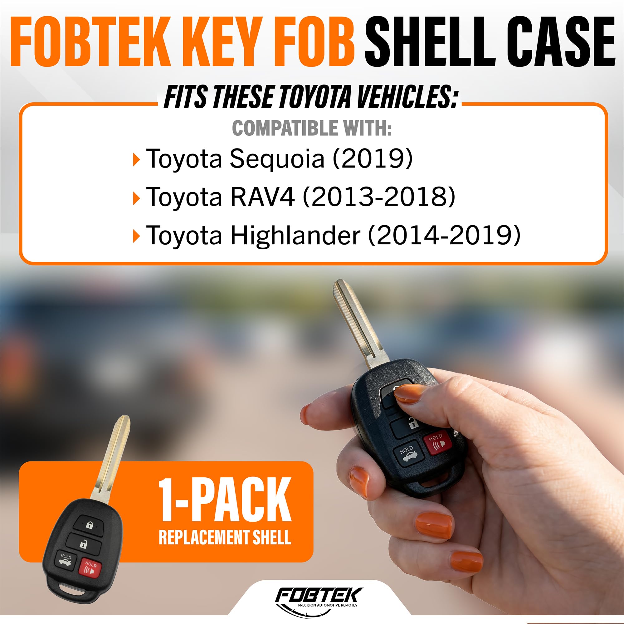 FOBTEK Key Fob Shell Case & Button Pad for Toyota GQ4-52T, 4-Button