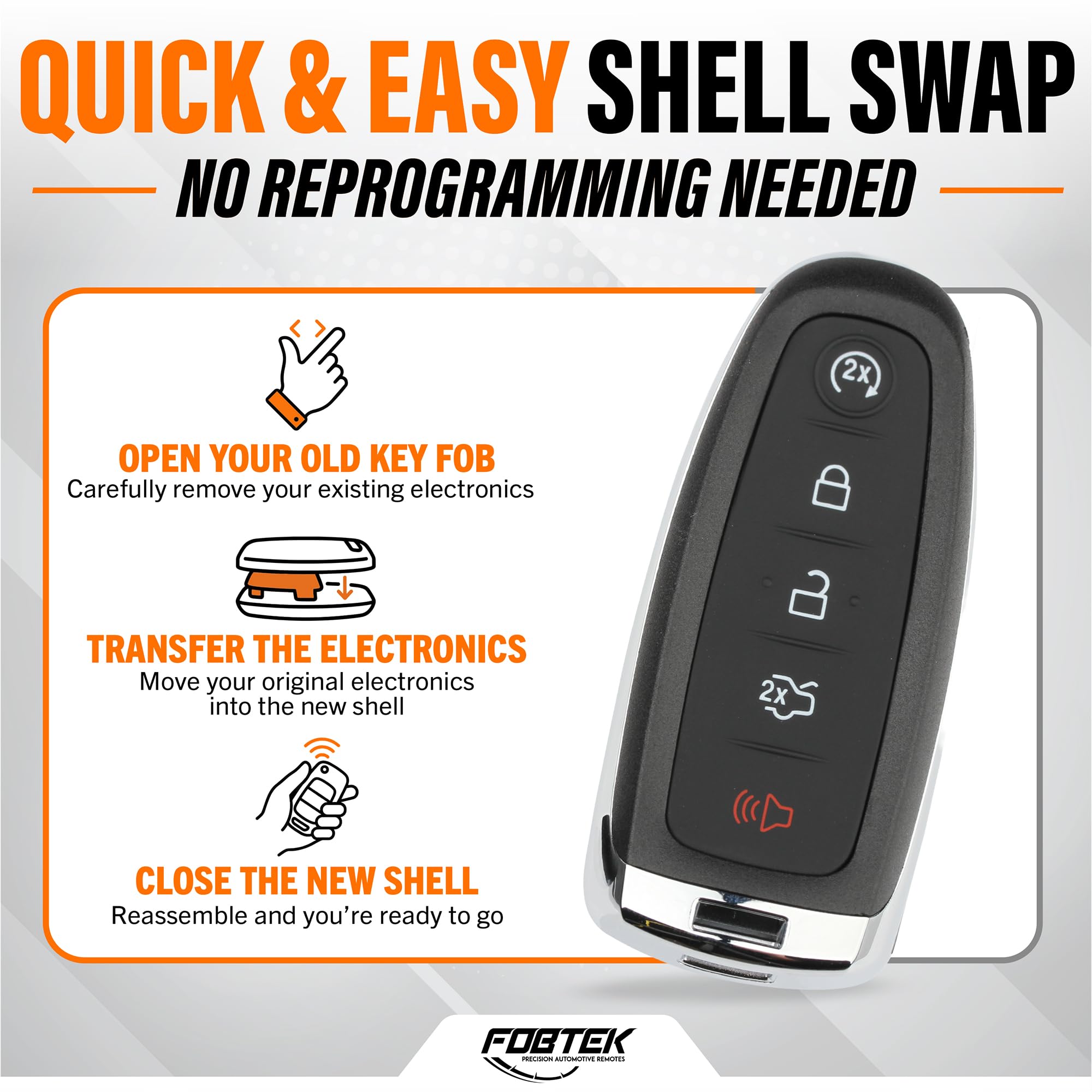 FOBTEK Smart Key Fob Shell Case for Ford Lincoln M3N5WY8609, 5-Button
