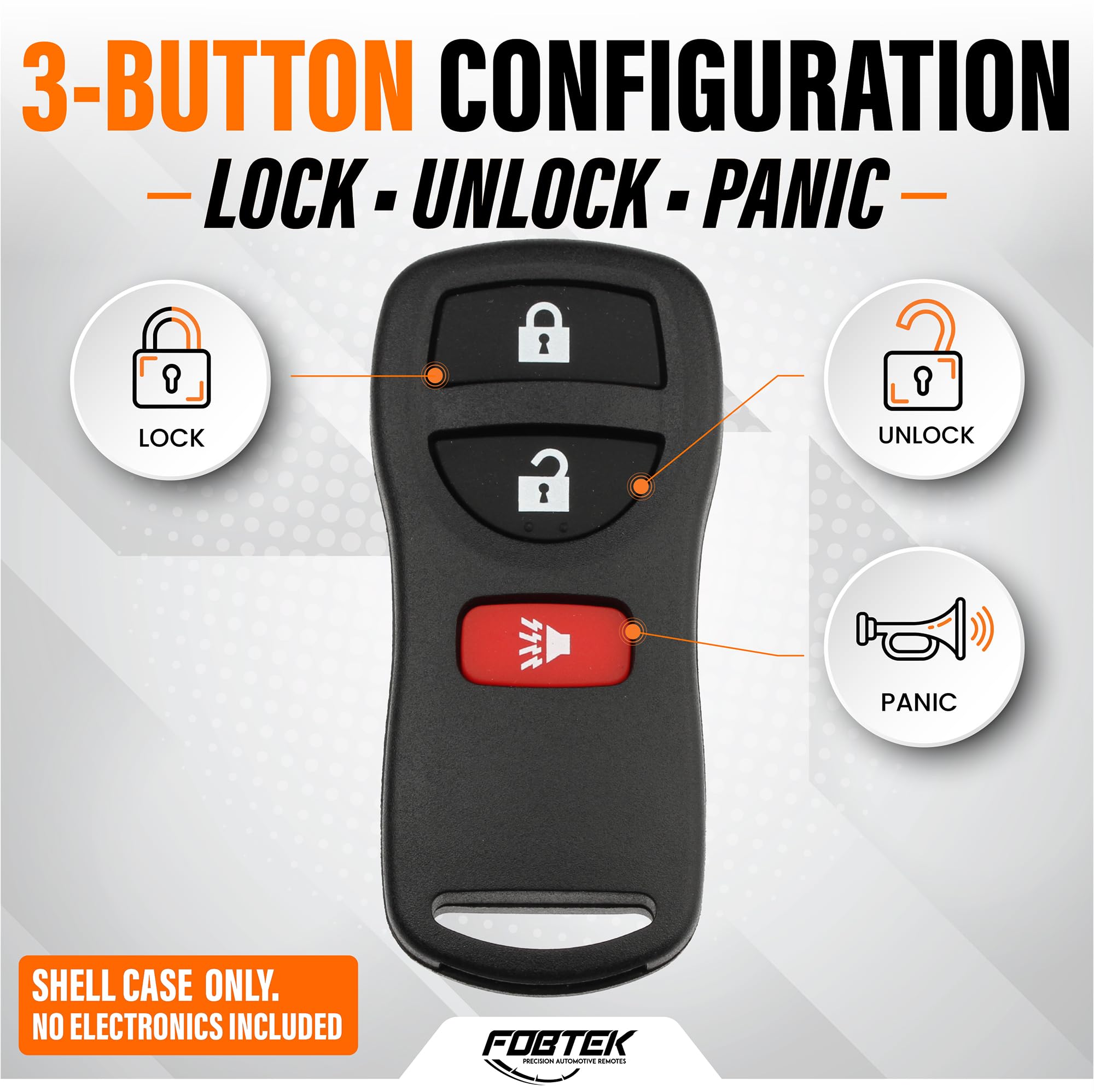 FOBTEK Key Fob Shell Case & Button Pad for Nissan Infiniti KBRASTU15