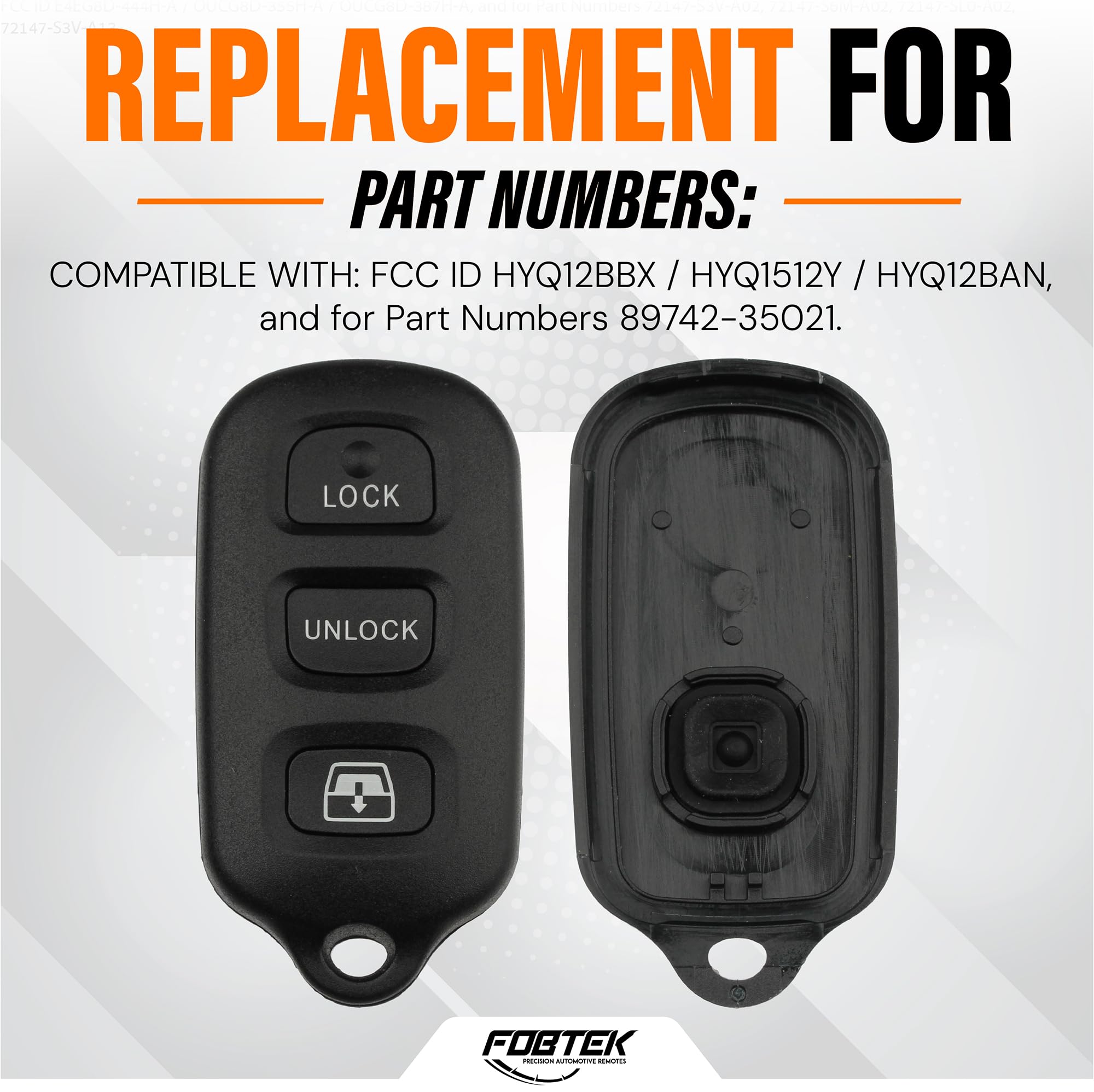 FOBTEK Key Fob Shell Case & Button Pad for Toyota HYQ12BBX, 3-Button