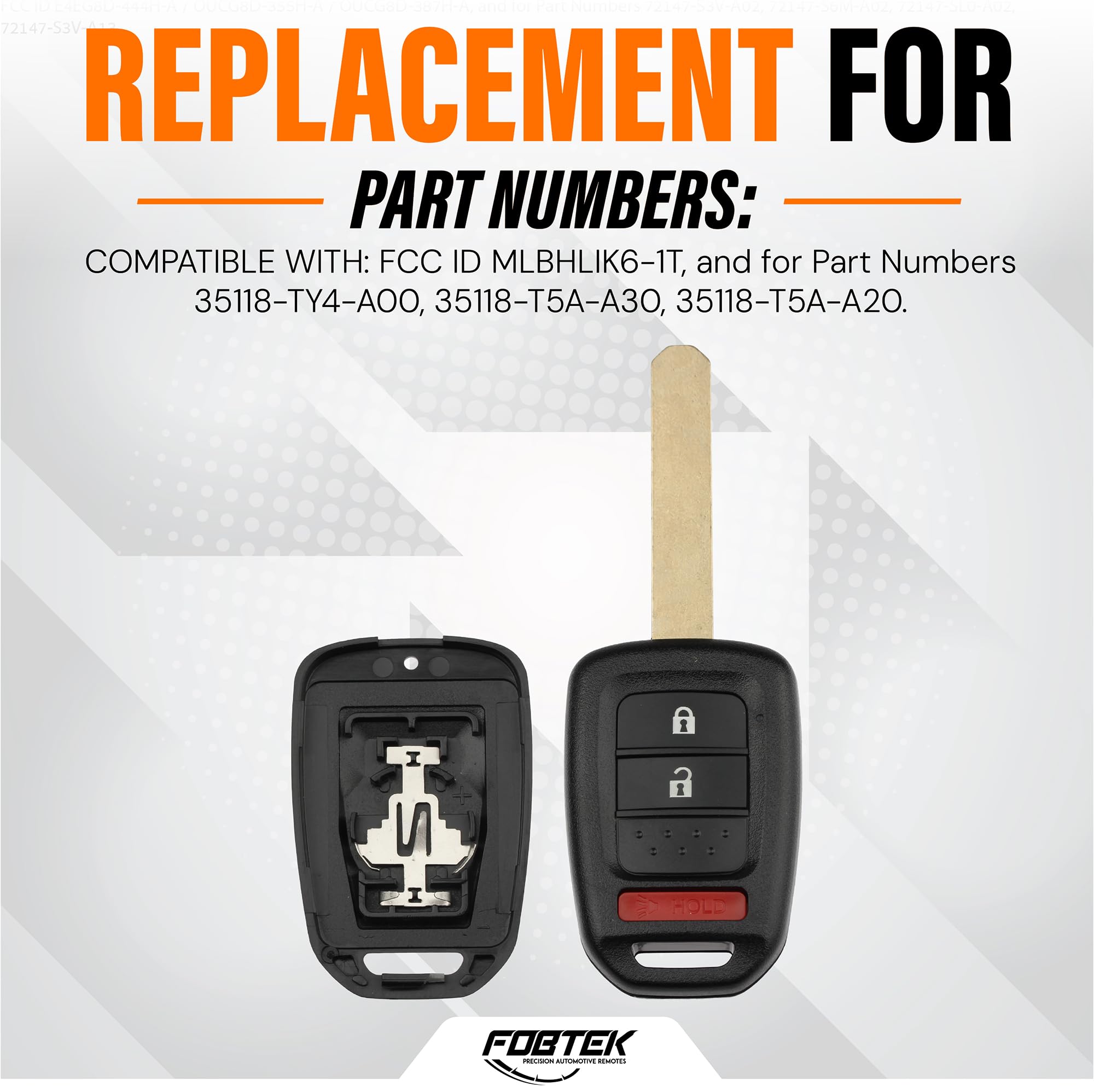 FOBTEK Key Fob Shell Case for Honda MLBHLIK6-1T, 3-Button