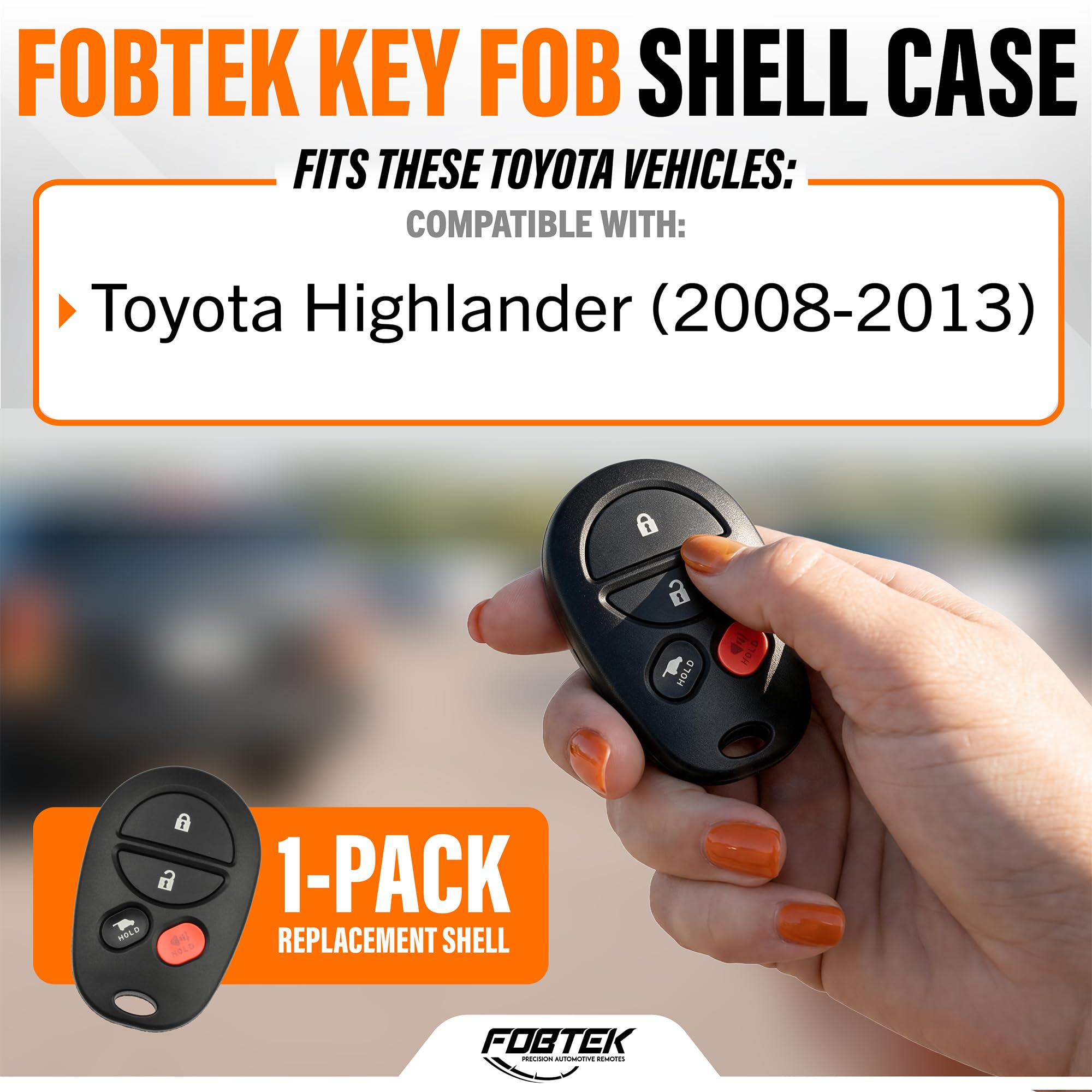 FOBTEK Key Fob Shell Case & Button Pad for Toyota GQ43VT20T, 4-Button