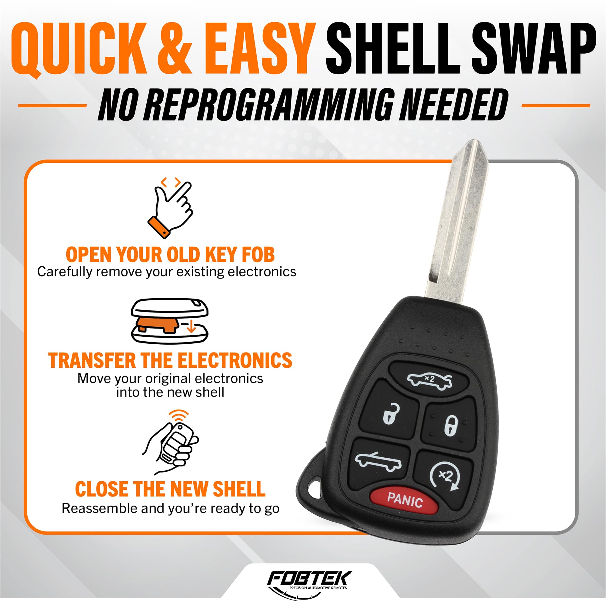 FOBTEK Key Fob Shell Case for Chrysler OHT692427AA, 6-Button