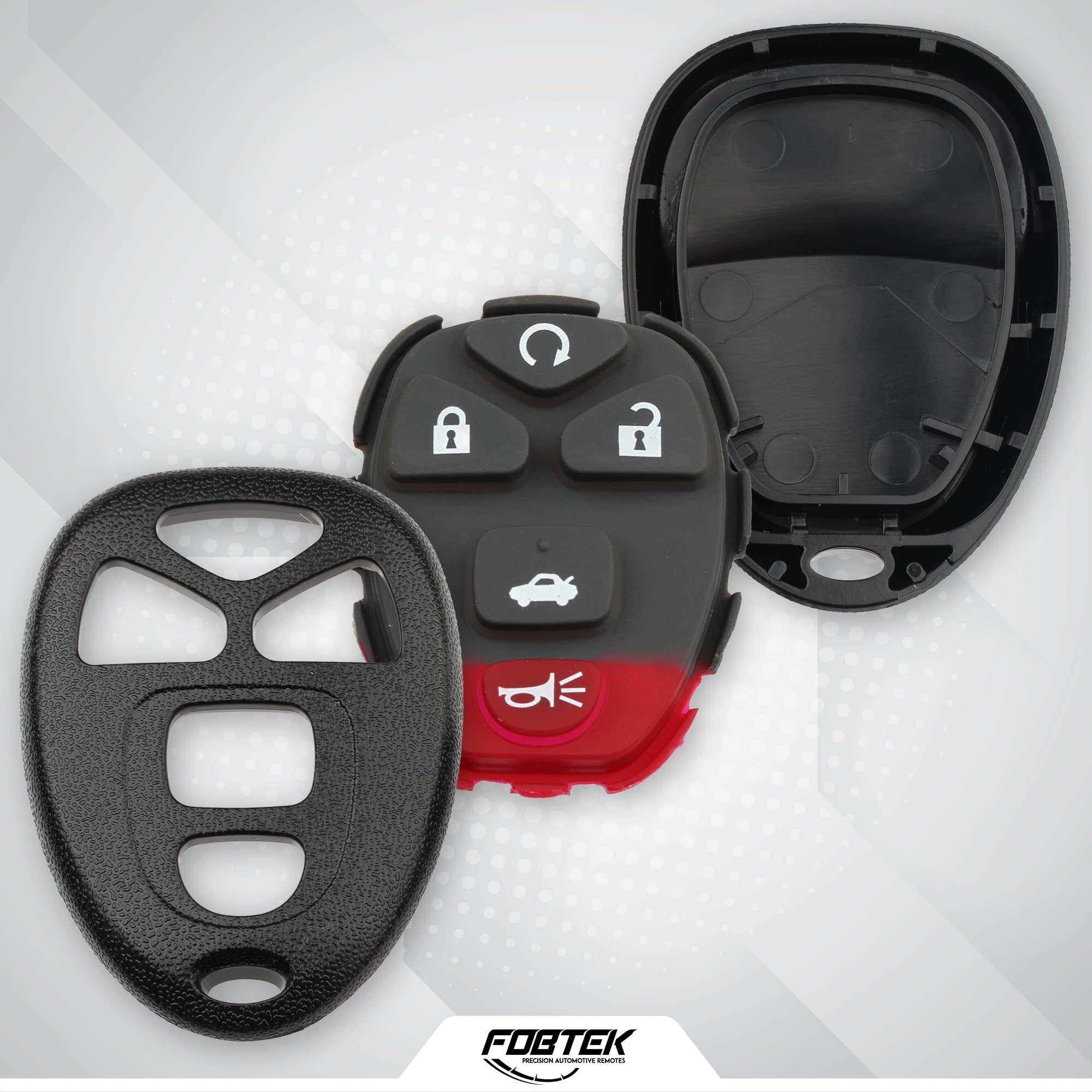 FOBTEK Key Fob Shell Case & Button Pad for Chevy Pontiac KOBGT04A, 5-Button