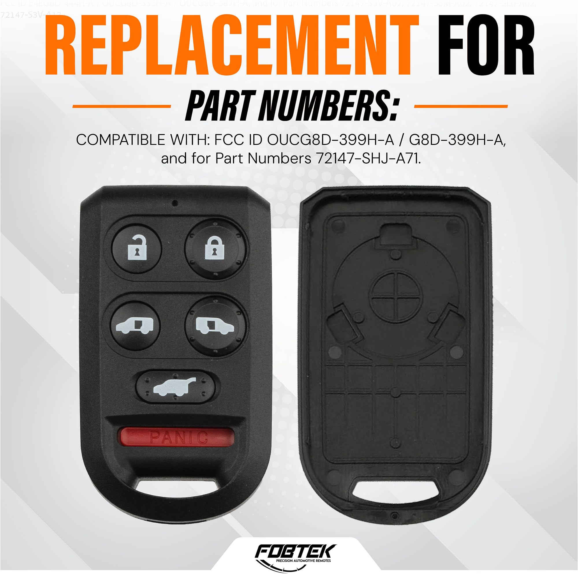 FOBTEK Key Fob Shell Case & Button Pad for Honda OUCG8D-399H-A, 6-Button