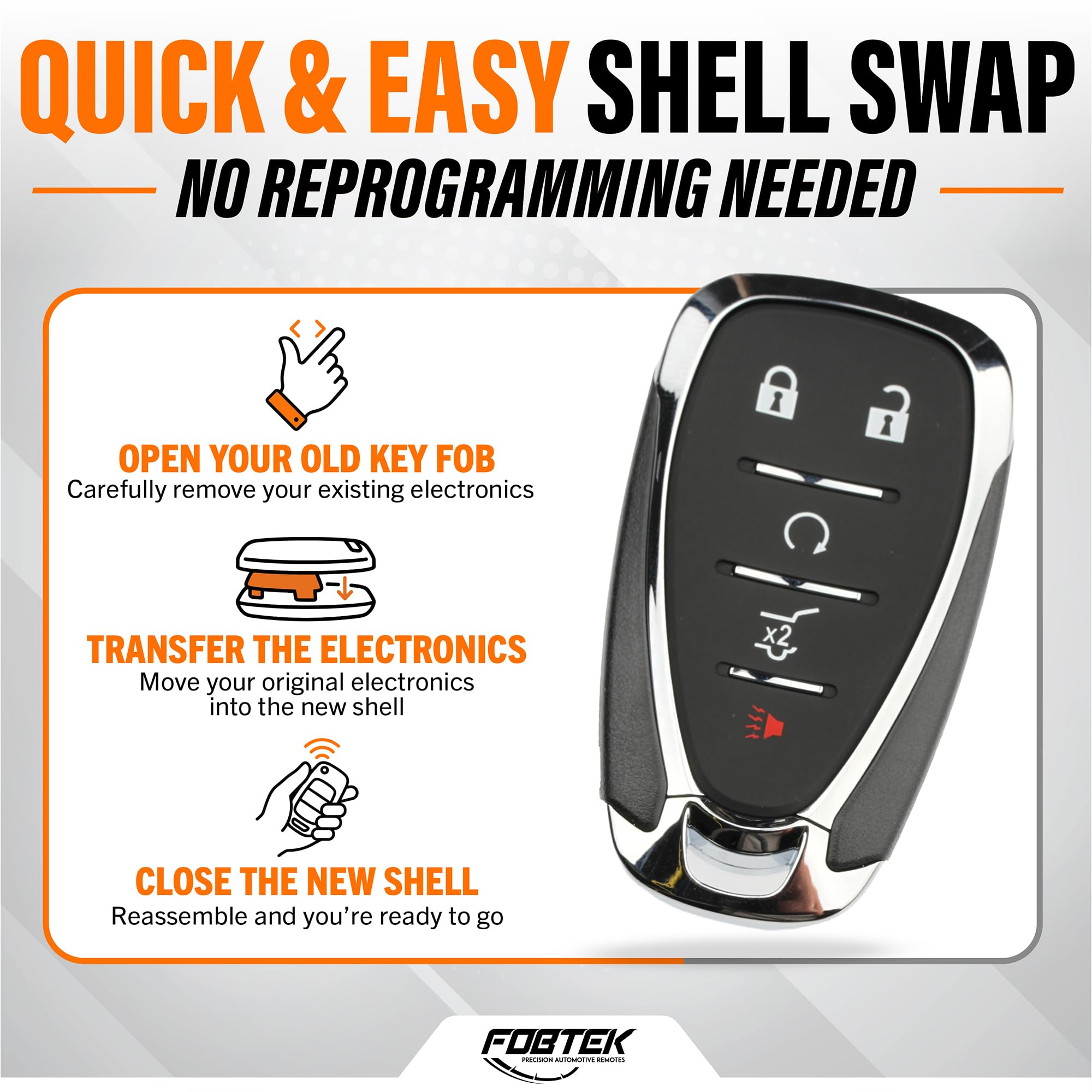 FOBTEK Smart Key Fob Shell Case for Chevy HYQ4EA, 5-Button
