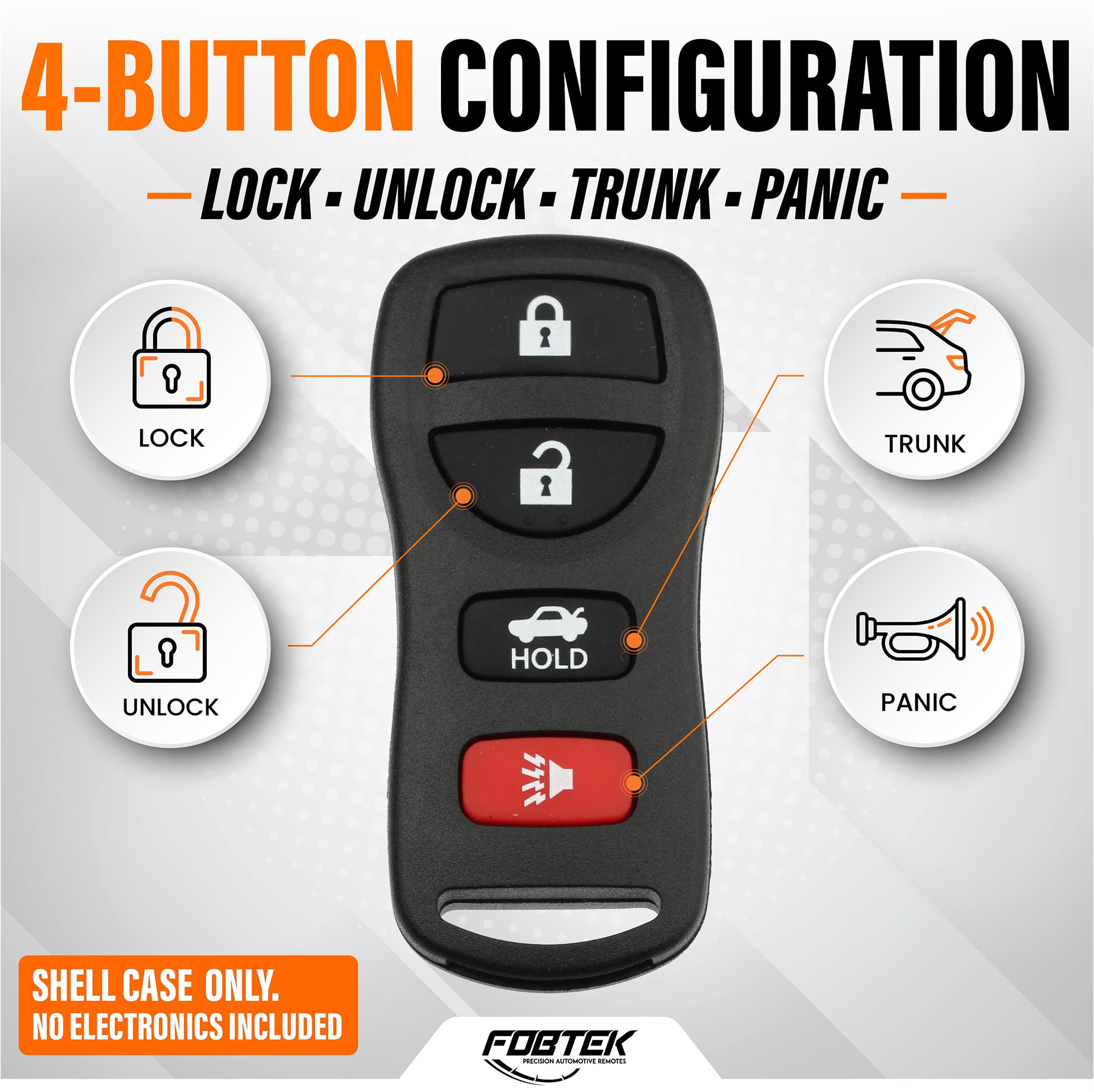 FOBTEK Key Fob Shell Case for Nissan Infiniti KBRASTU15, 4-Button