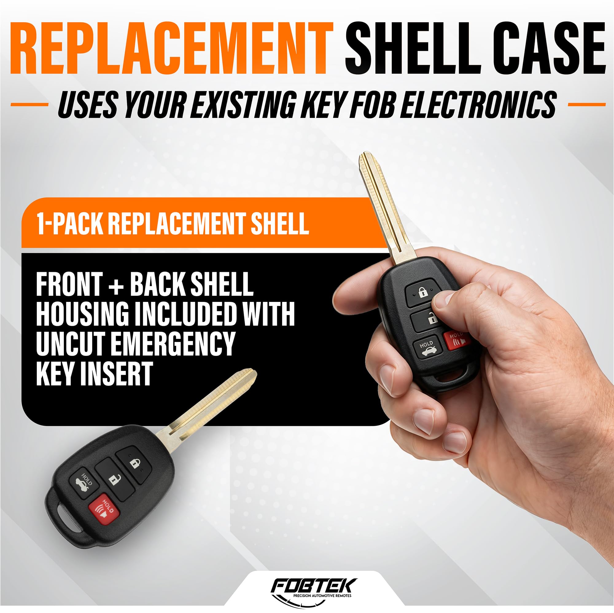 FOBTEK Key Fob Shell Case & Button Pad for Toyota HYQ12BDM, 4-Button