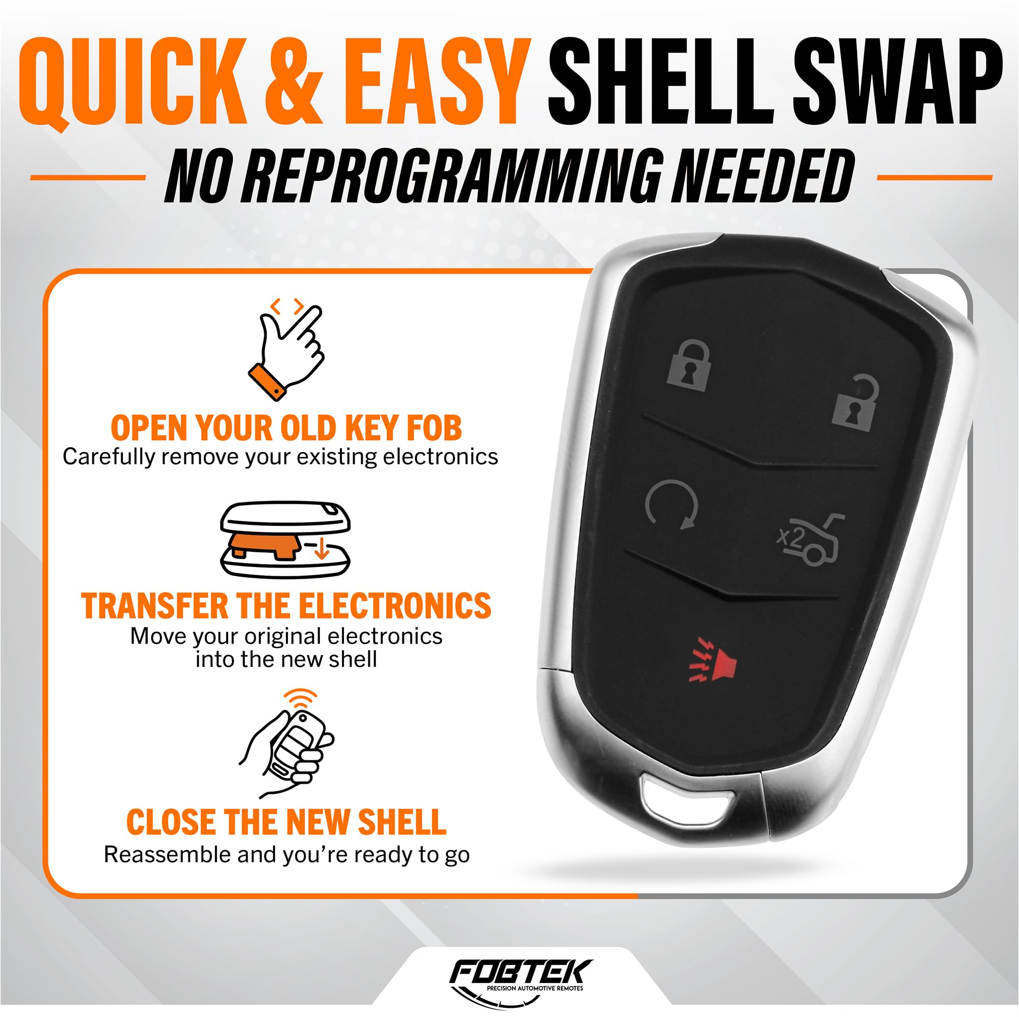 FOBTEK Smart Key Fob Shell Case for Cadillac HYQ2AB, 5-Button