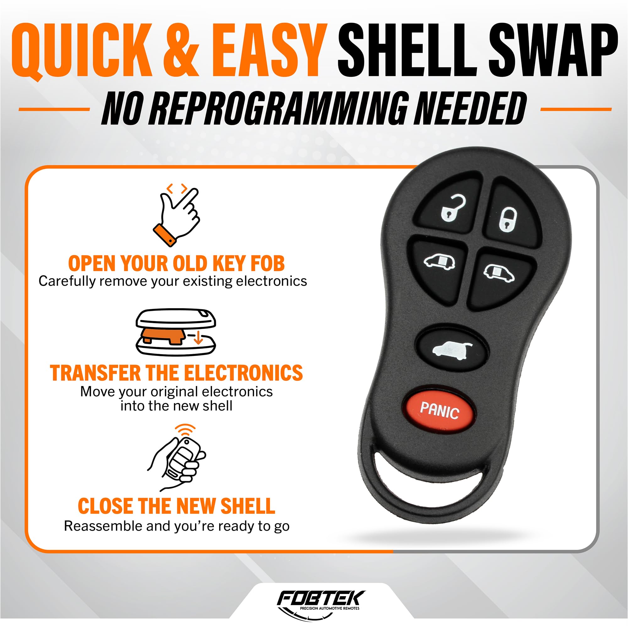 FOBTEK Key Fob Shell Case for Dodge Chrysler GQ43VT18T, 6-Button
