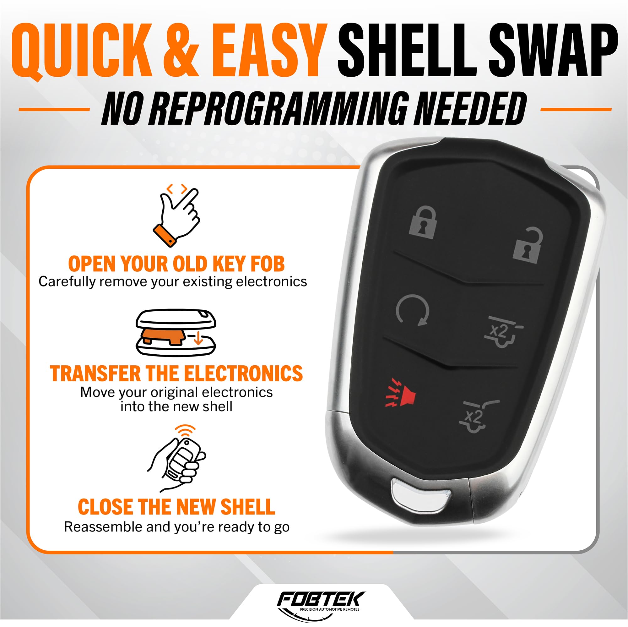 FOBTEK Smart Key Fob Shell Case for 2015-2020 Cadillac Escalade, HYQ2AB