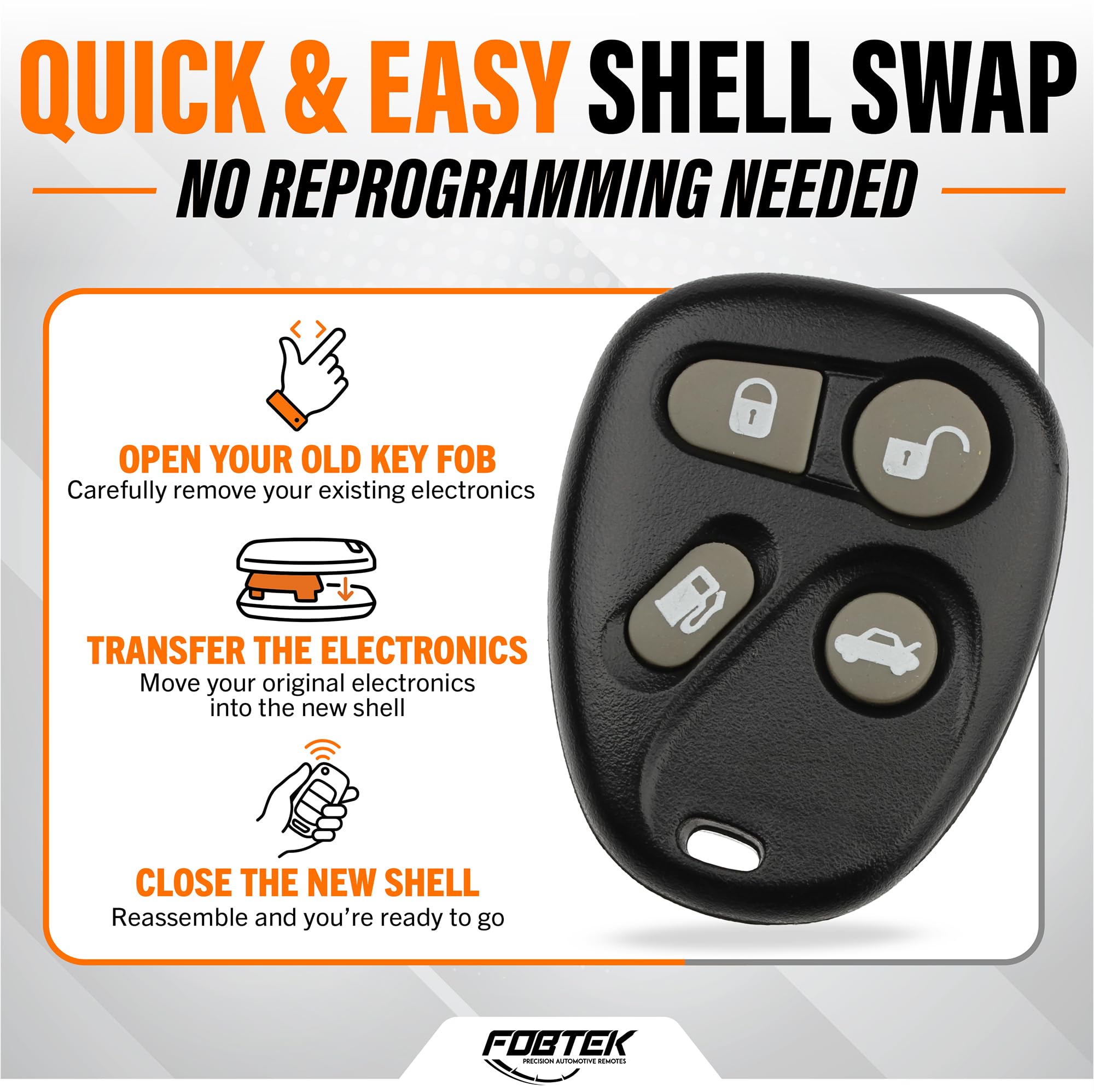 FOBTEK Key Fob Shell Case for Cadillac KOBLEAR1XT, 4-Button
