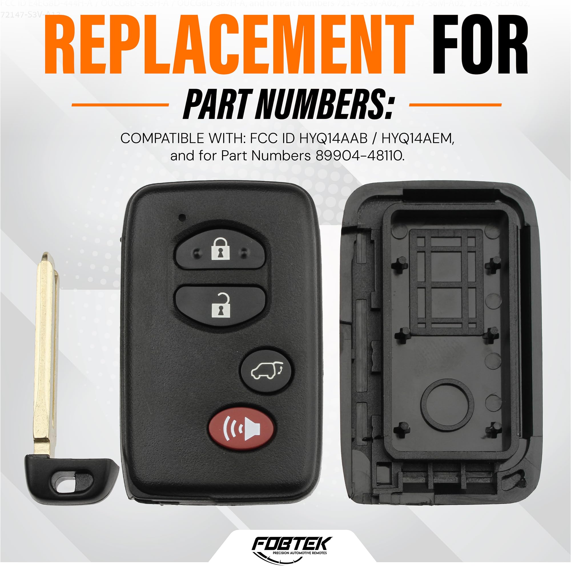 FOBTEK Smart Key Fob Shell Case for 2008-2013 Toyota Highlander, HYQ14AAB