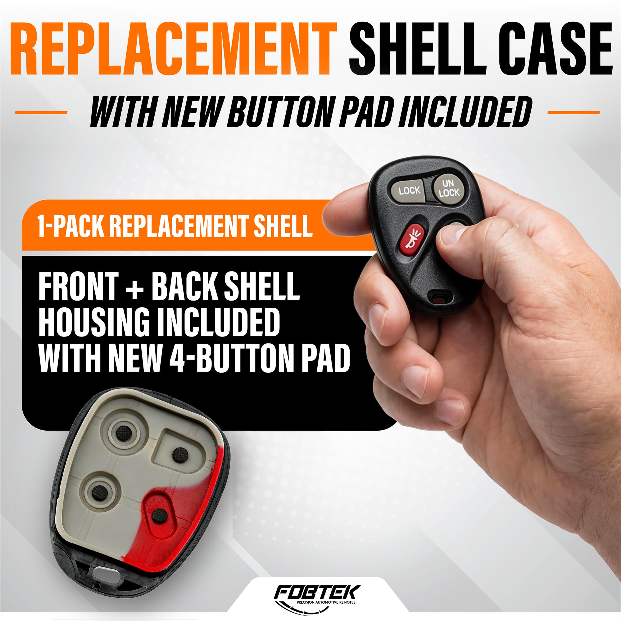 FOBTEK Key Fob Shell Case for Chevy Pontiac Cadillac ABO1502T, 4-Button