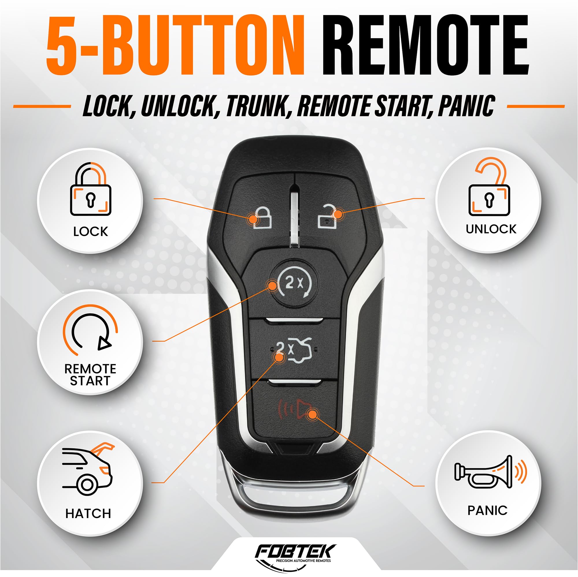 FOBTEK Smart Key Fob Shell Case for Ford Lincoln M3N-A2C31243300, 5-Button