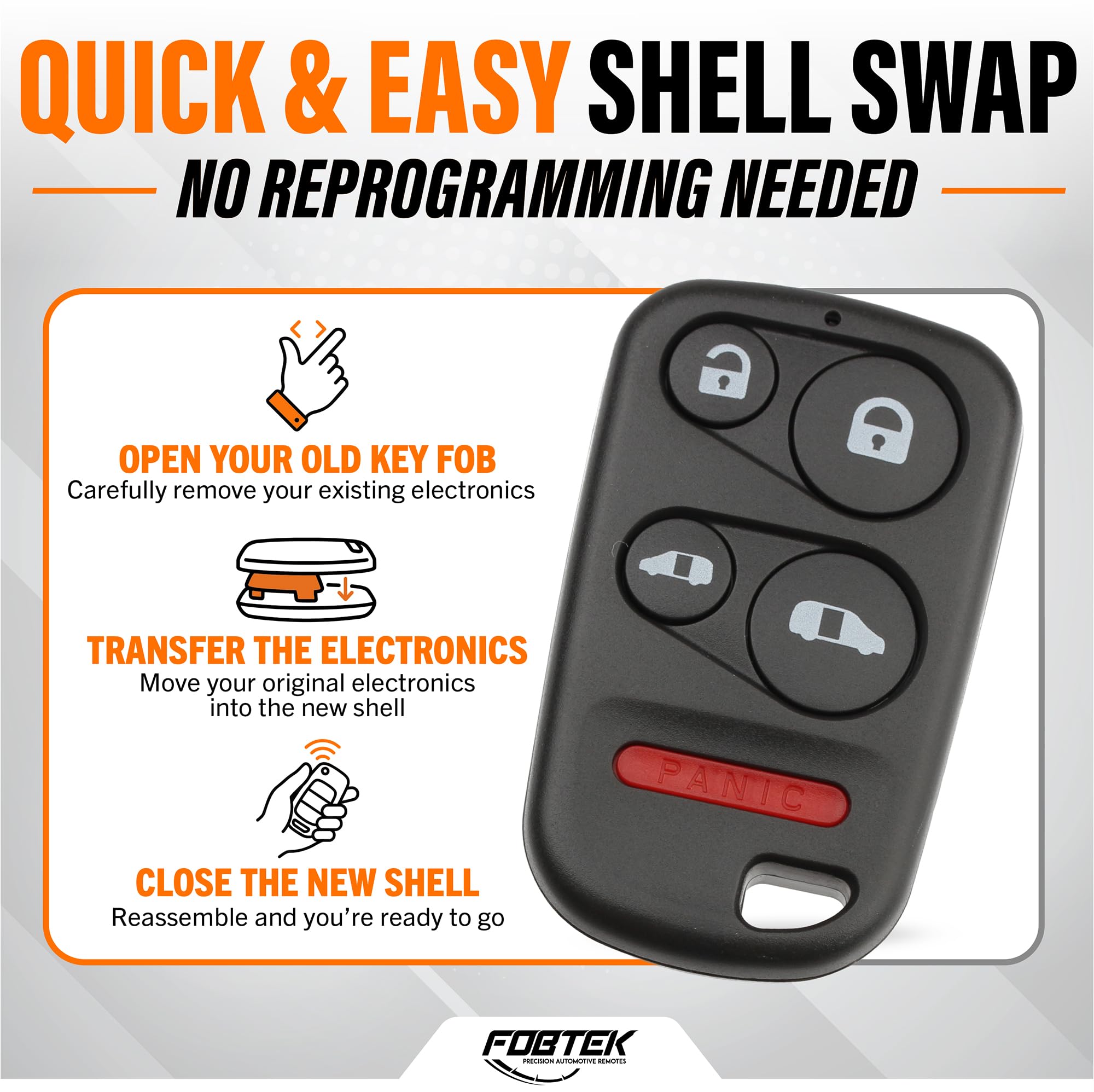 FOBTEK Key Fob Shell Case for 1999-2004 Honda Odyssey, E4EG8DN, 5-Button