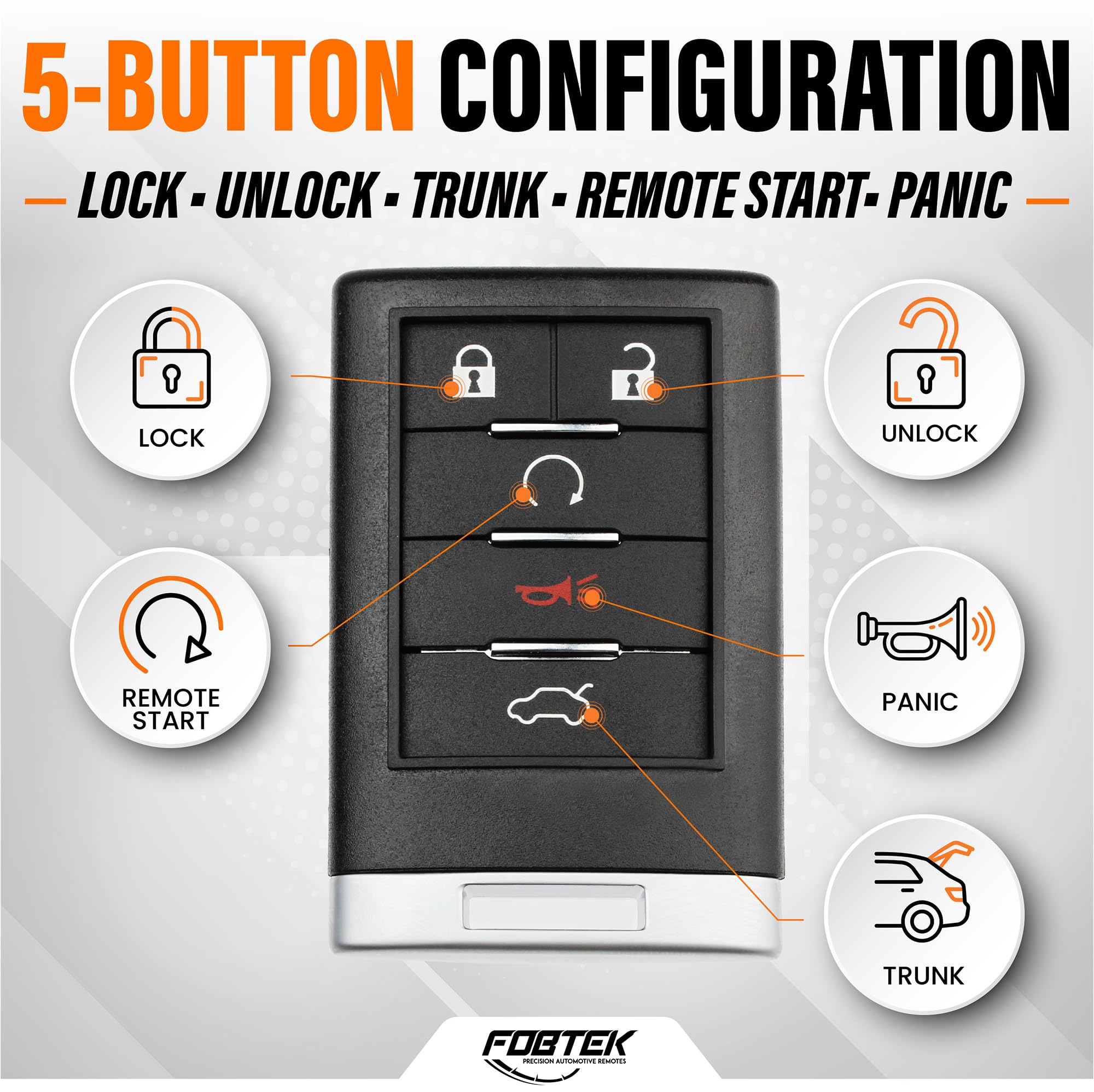 FOBTEK Key Fob Shell Case & Button Pad for Cadillac OUC6000066, 5-Button