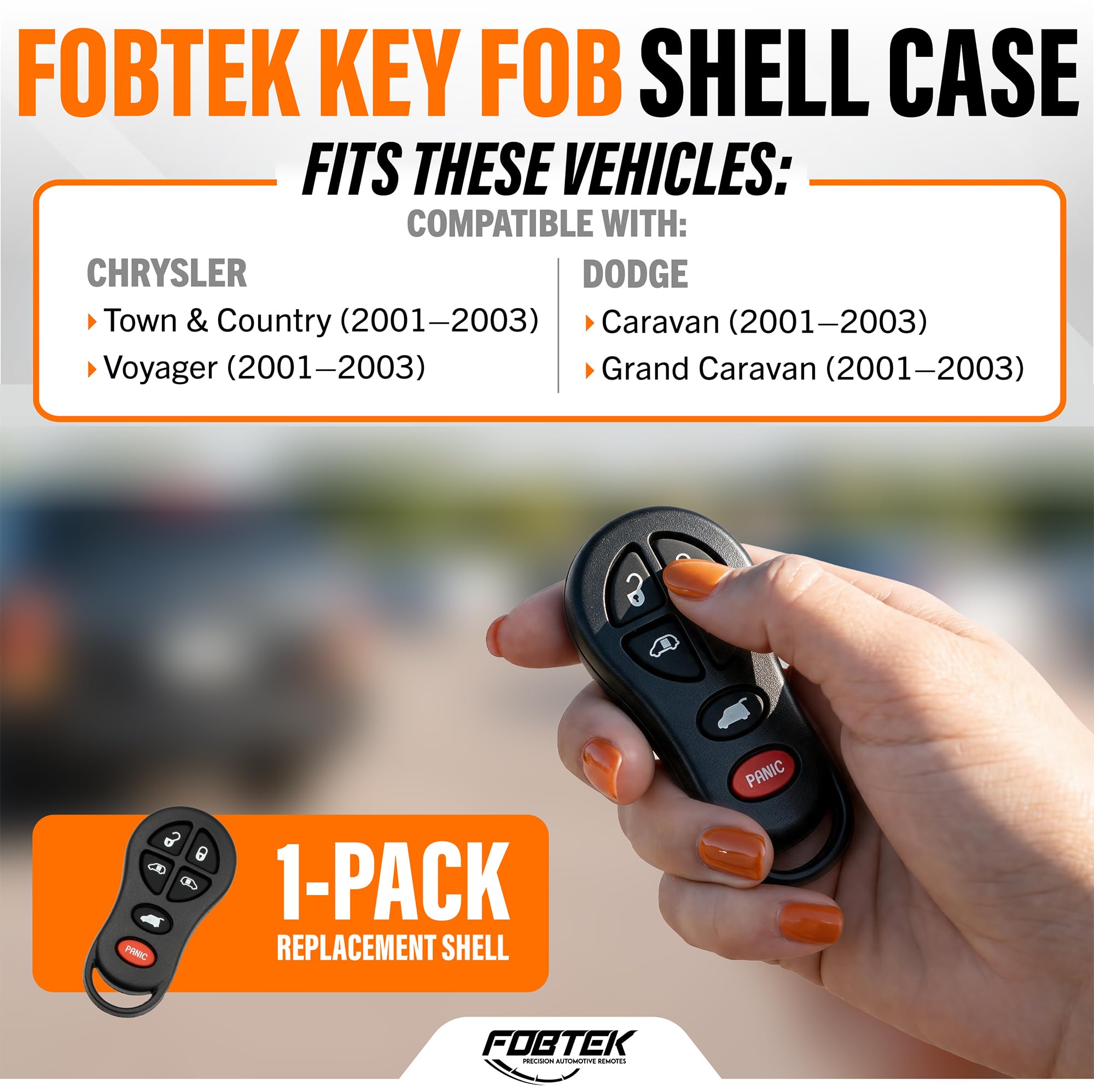 FOBTEK Key Fob Shell Case for Dodge Chrysler GQ43VT18T, 6-Button