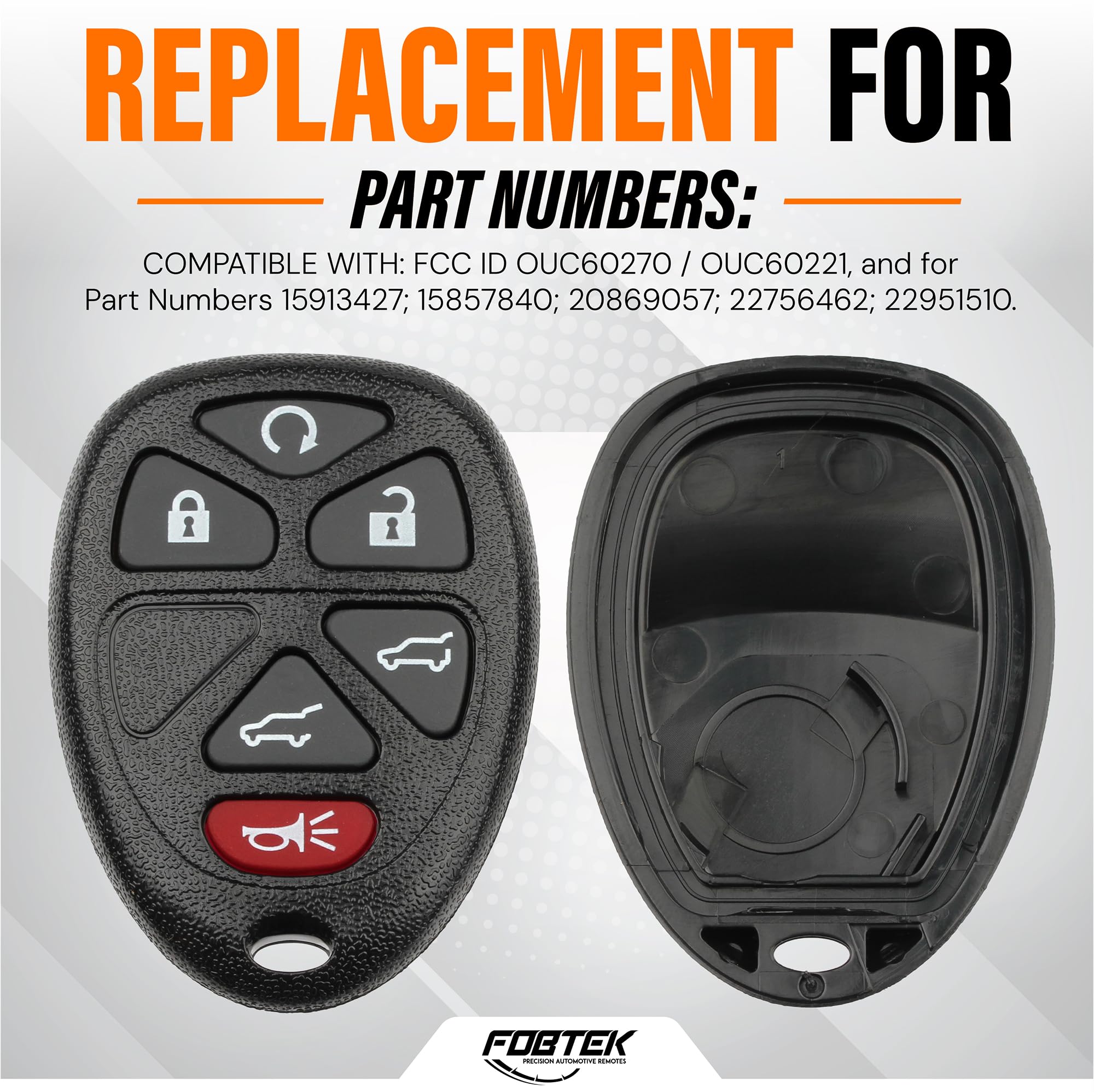 FOBTEK Key Fob Shell Case & Button Pad for Chevy Cadillac GMC OUC60270