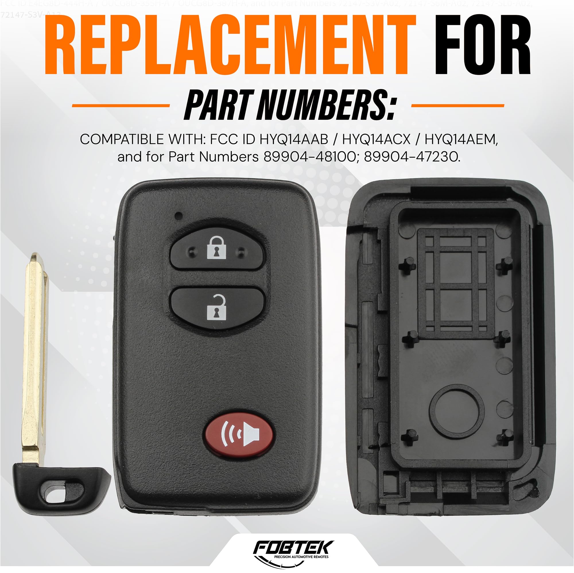 FOBTEK Smart Key Fob Shell Case for Toyota HYQ14AAB, 3-Button Black