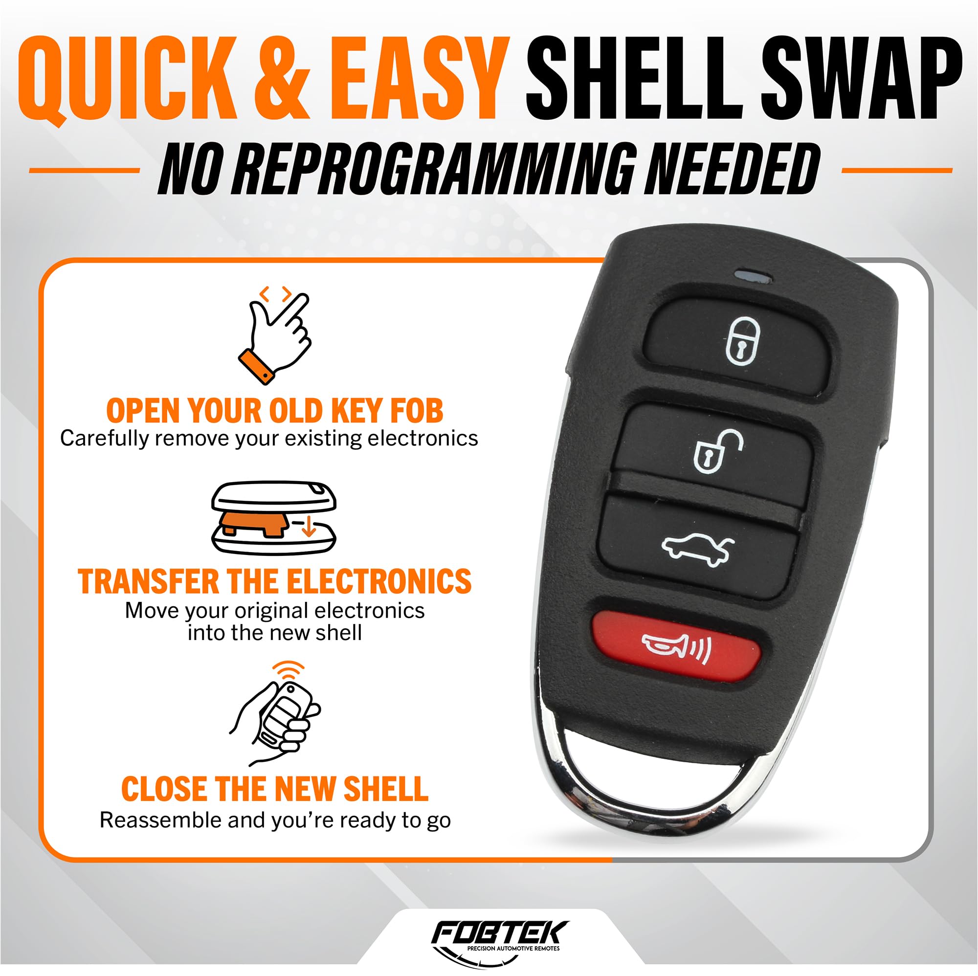 FOBTEK Key Fob Shell Case & Button Pad for Hyundai SY55WY8212, 4-Button