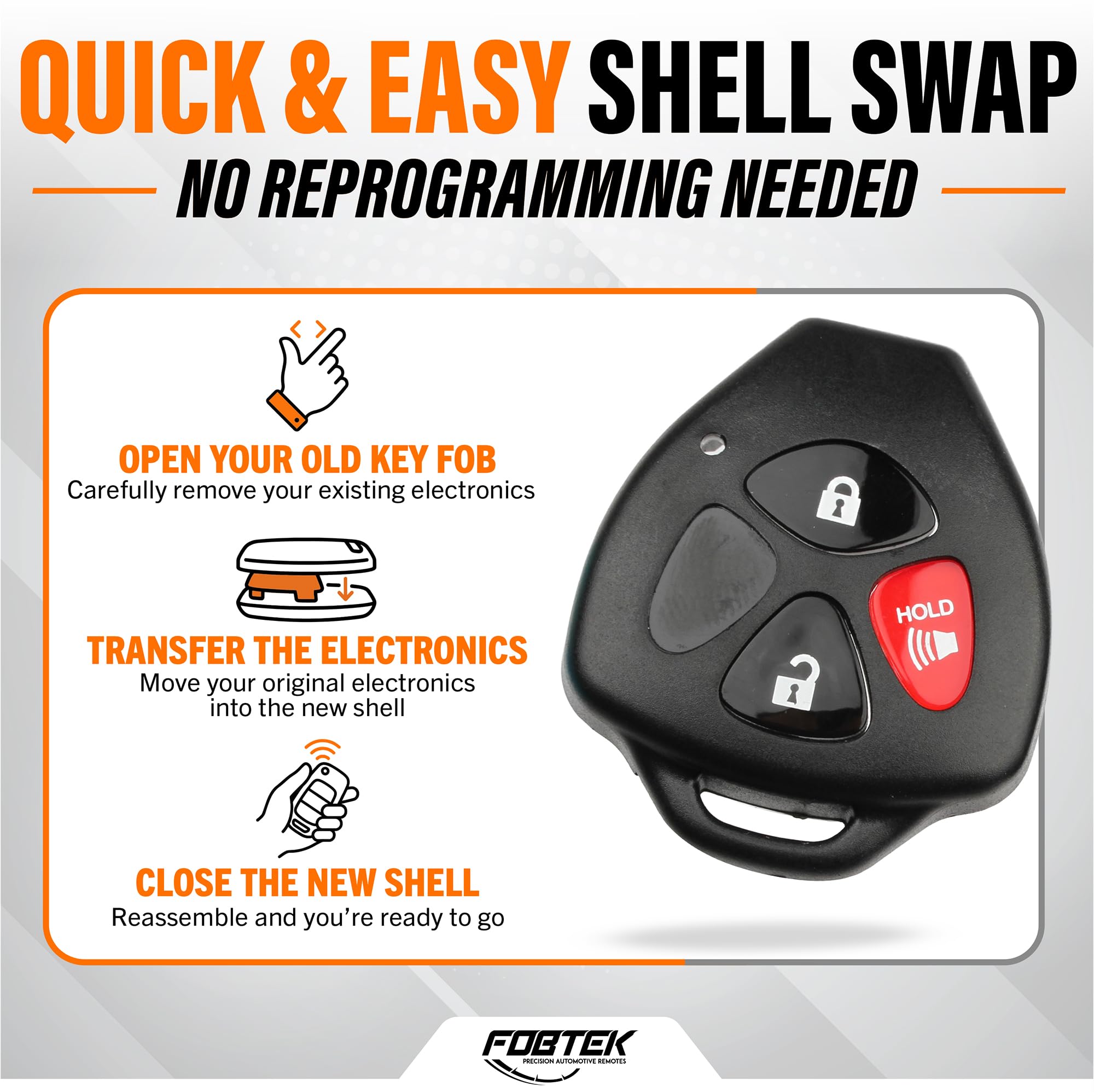 FOBTEK Key Fob Shell Case for Toyota Pontiac Scion HYQ12BBY, 3-Button