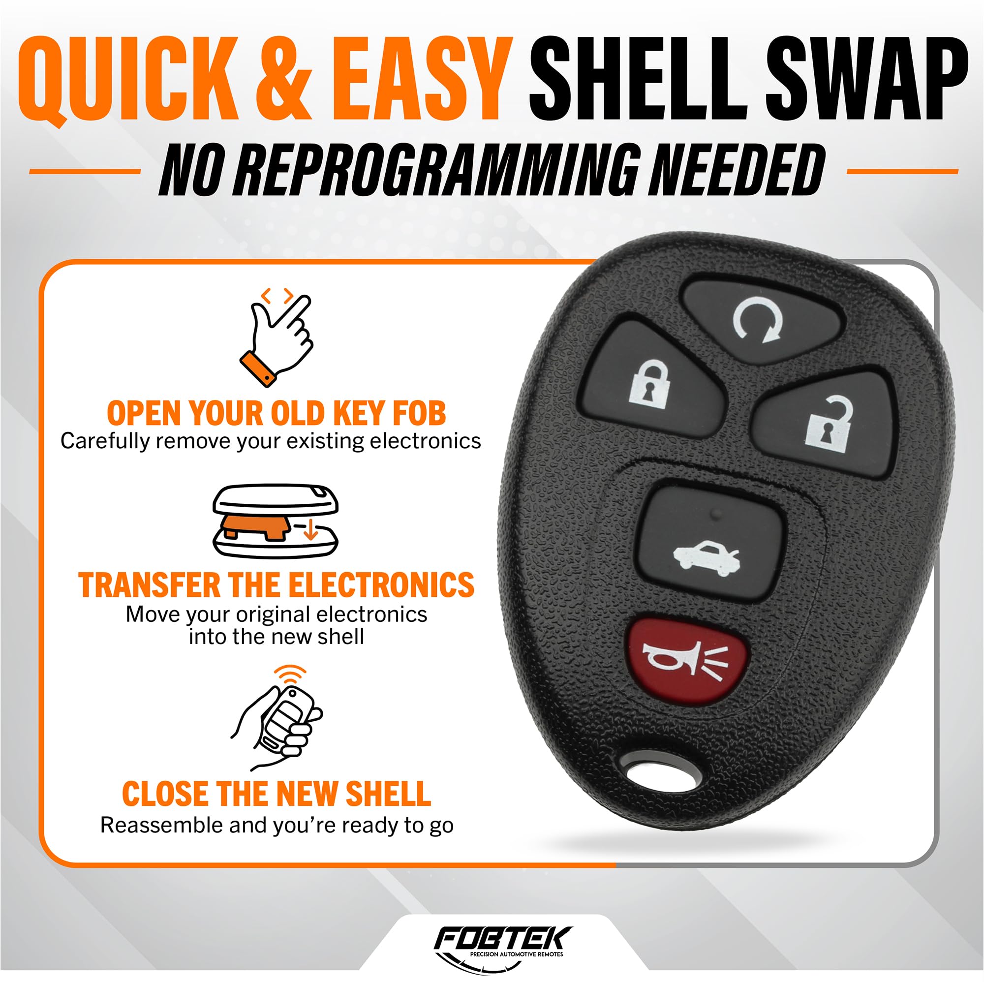 FOBTEK Key Fob Shell Case & Button Pad for Chevy Pontiac KOBGT04A, 5-Button