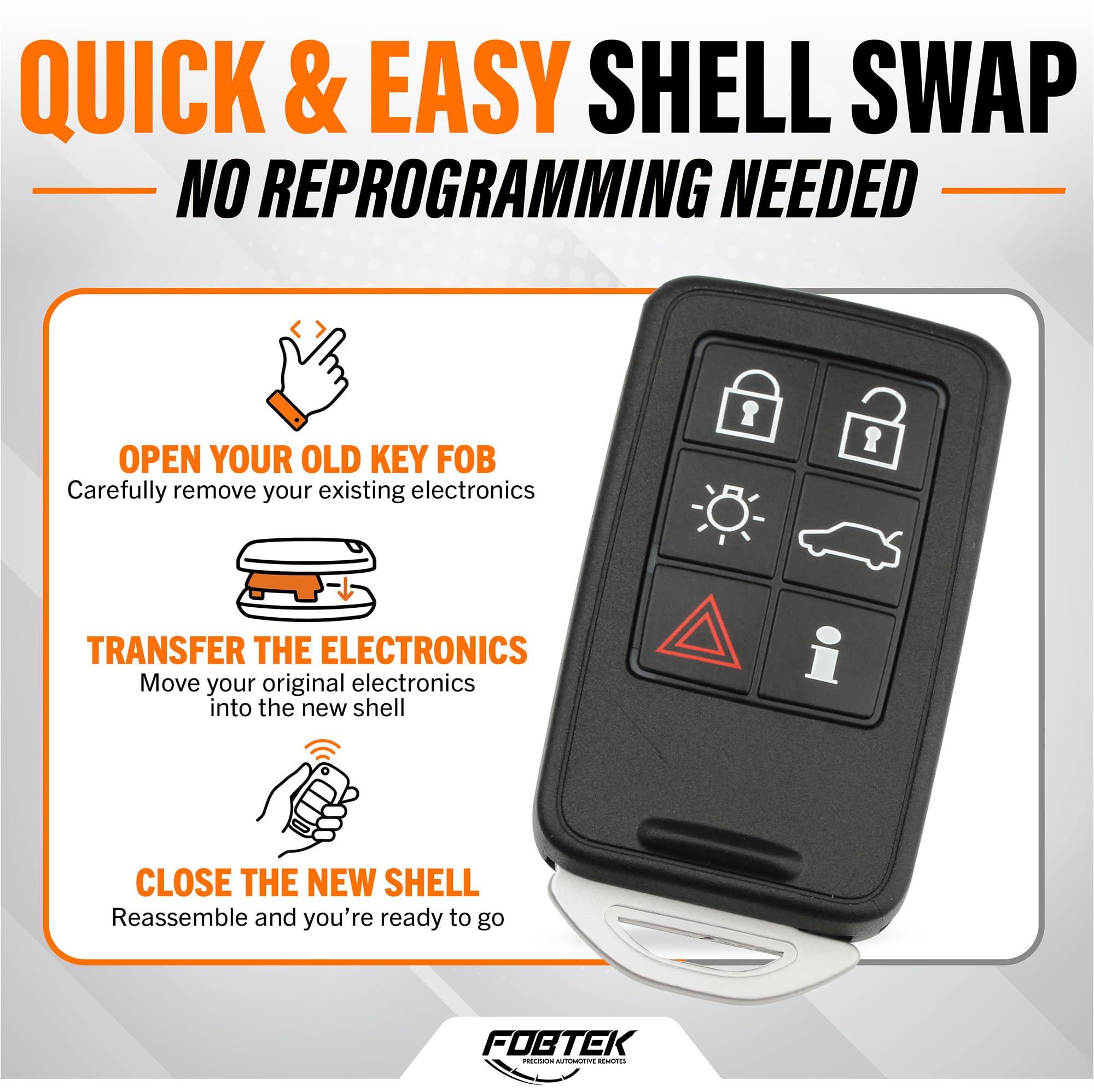 FOBTEK Smart Key Fob Shell Case for Volvo KR55WK49266, 6-Button