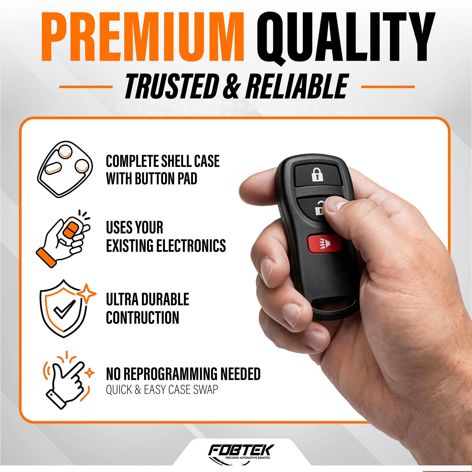FOBTEK Key Fob Shell Case & Button Pad for Nissan Infiniti KBRASTU15