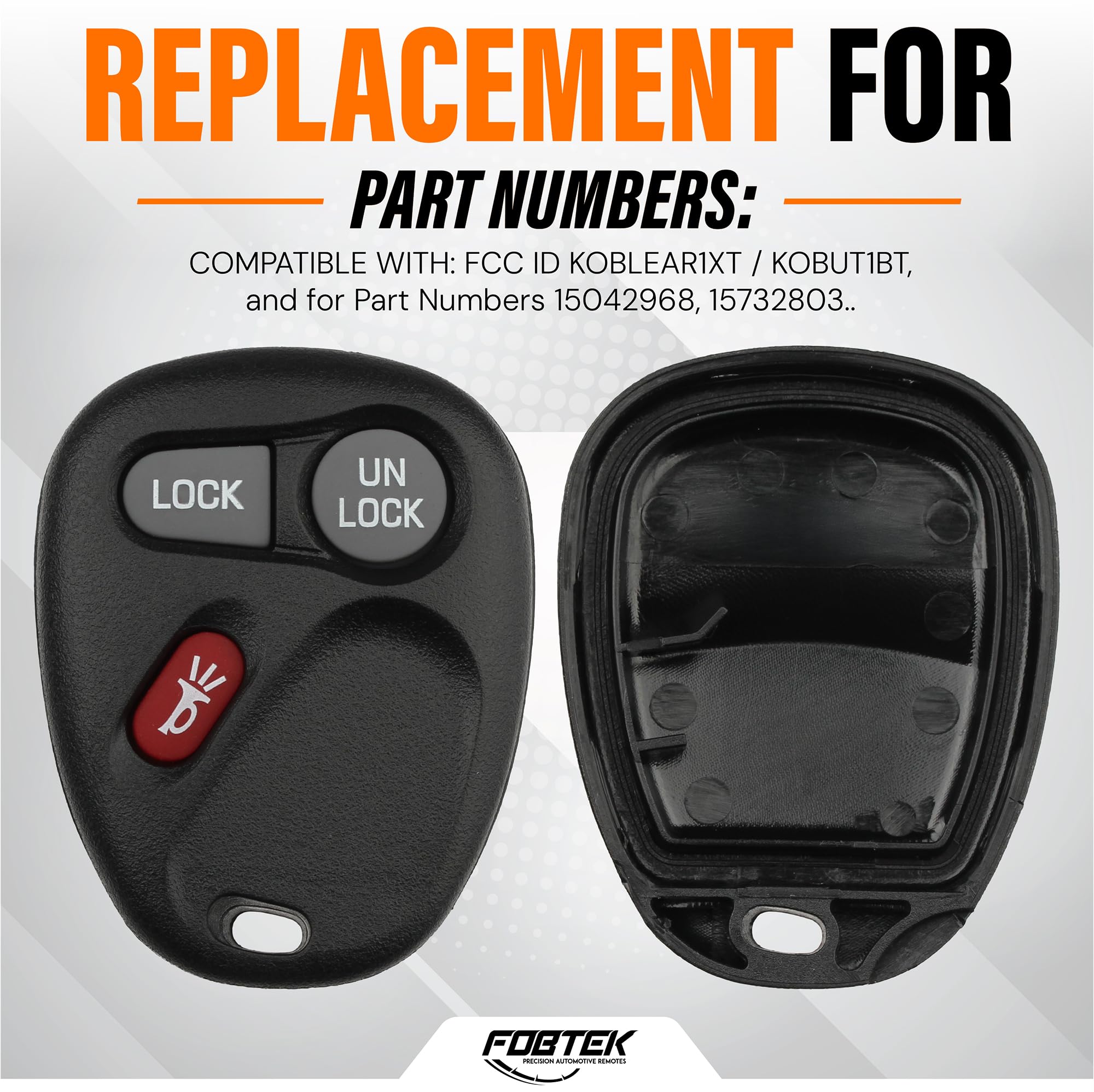 FOBTEK Key Fob Shell Case for Chevy GMC Cadillac KOBLEAR1XT, 3-Button