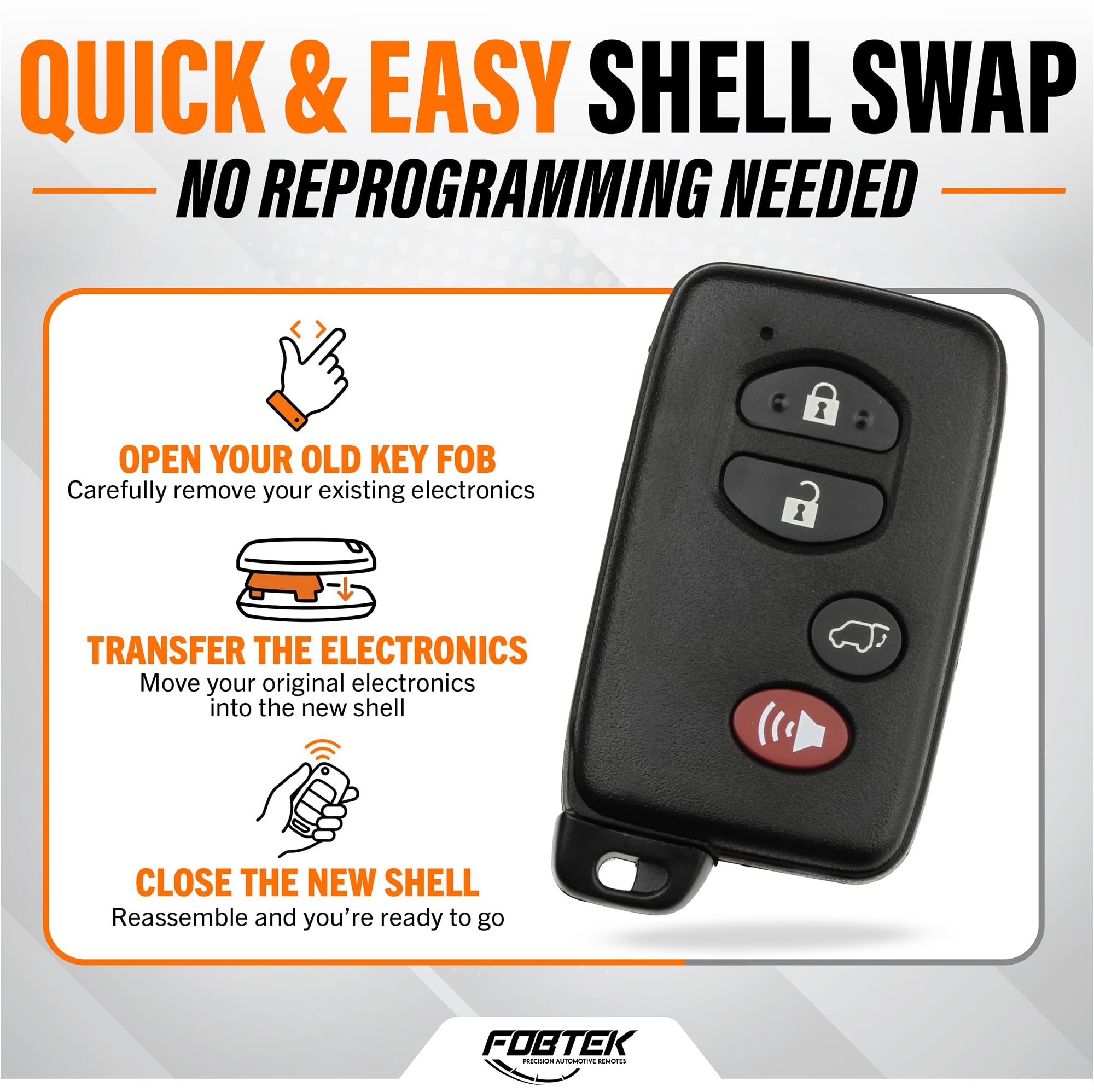 FOBTEK Smart Key Fob Shell Case for 2008-2013 Toyota Highlander, HYQ14AAB
